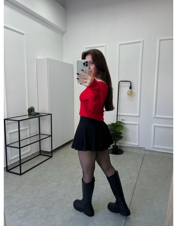 Kayık Yaka Muadil Pinterest Kırmızı Kazak