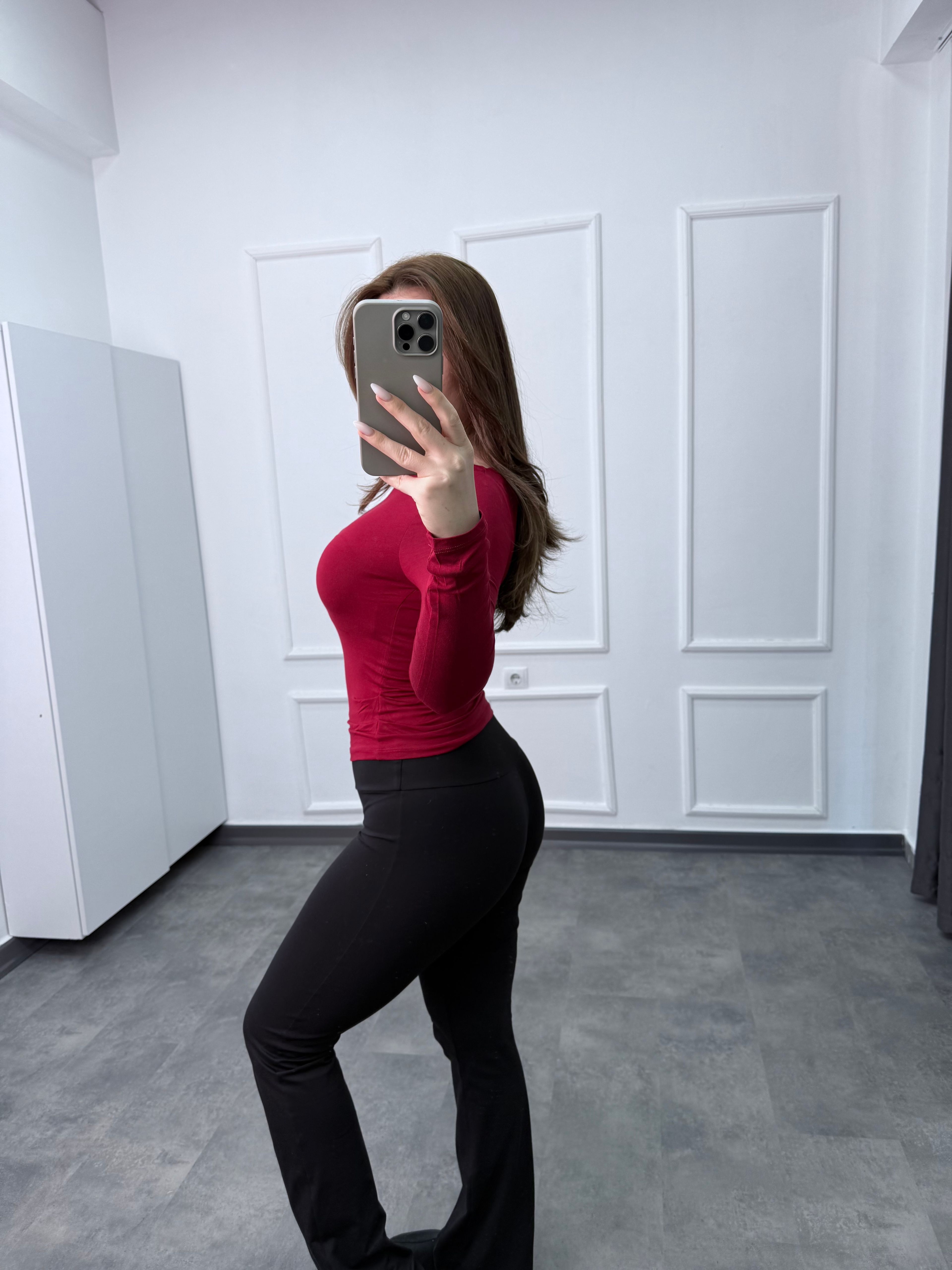 Kayık Yaka Büzgü Detaylı Pamuk Penye Body - Bordo