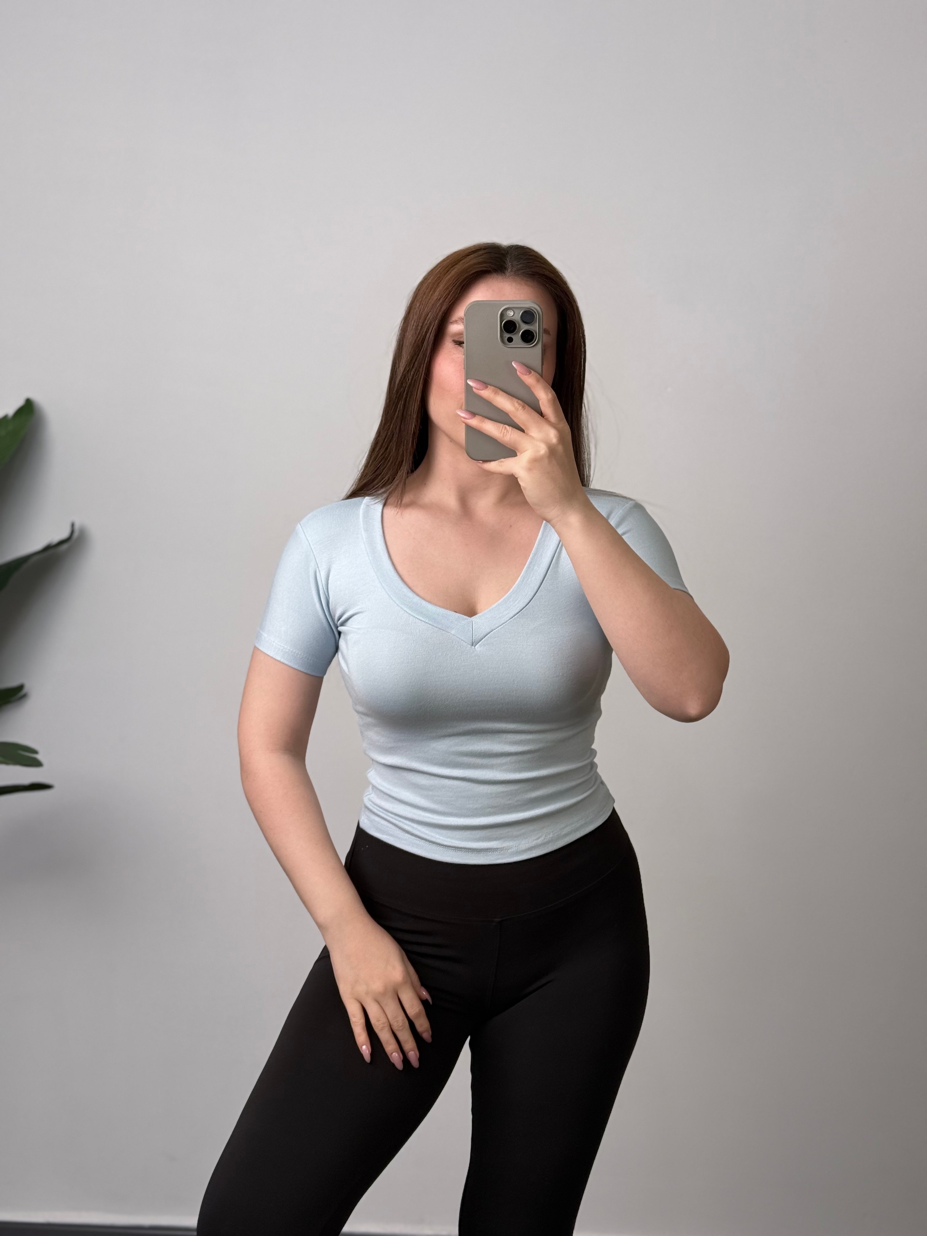OYS V Yaka Orta Bel Kısa Kollu Body