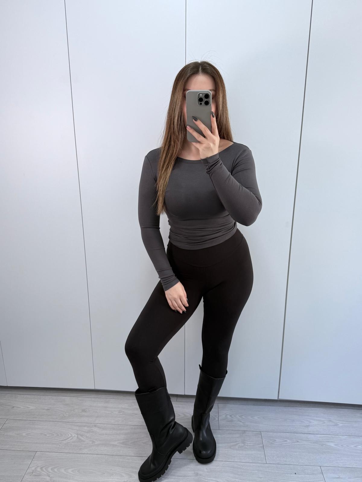 OYS Modal Pamuk Kayık Yaka Orta Bel Body - Antrasit