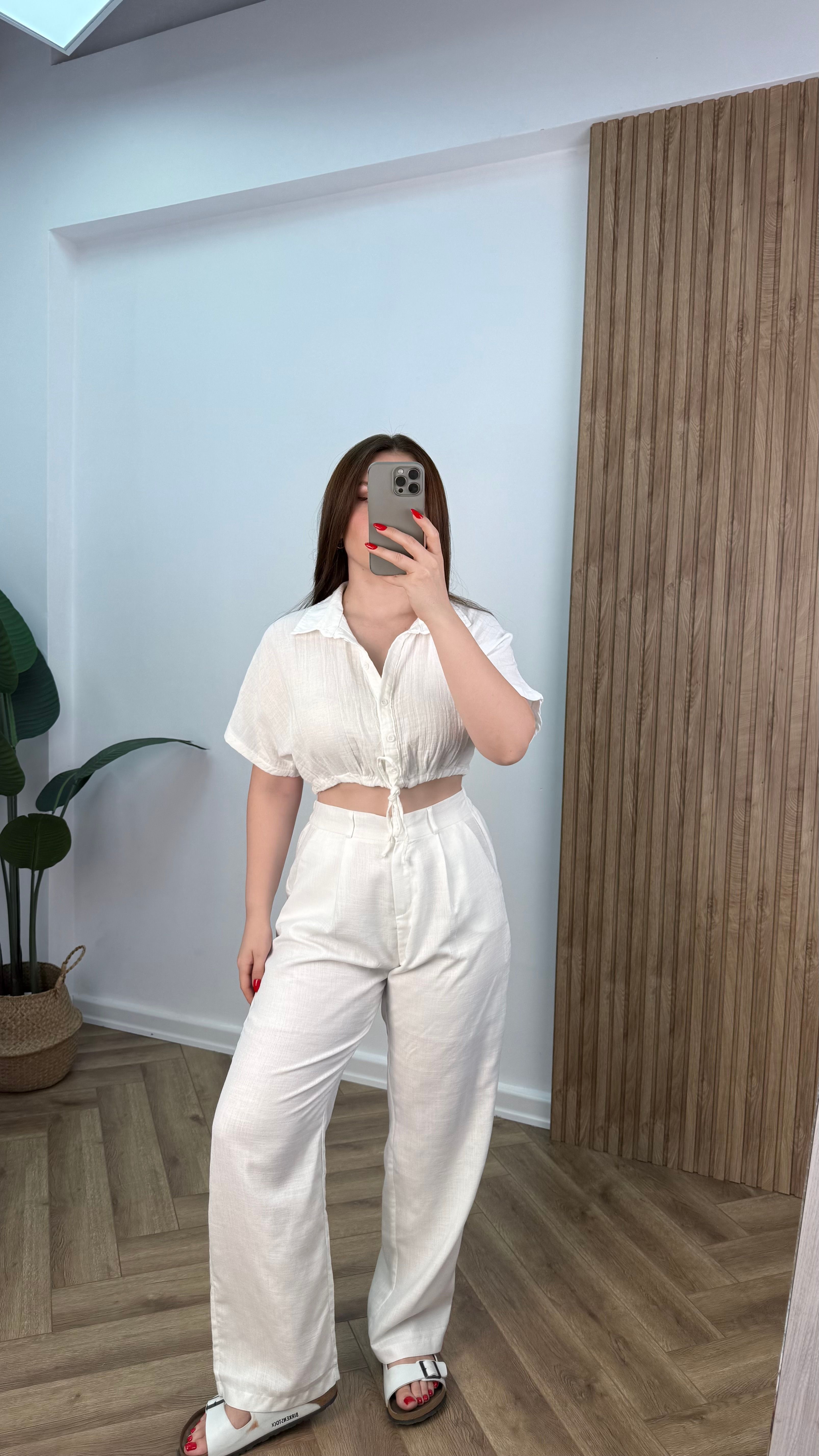 Yeni Sezon Crop Kısa Kollu Müslin Gömlek - Ekru