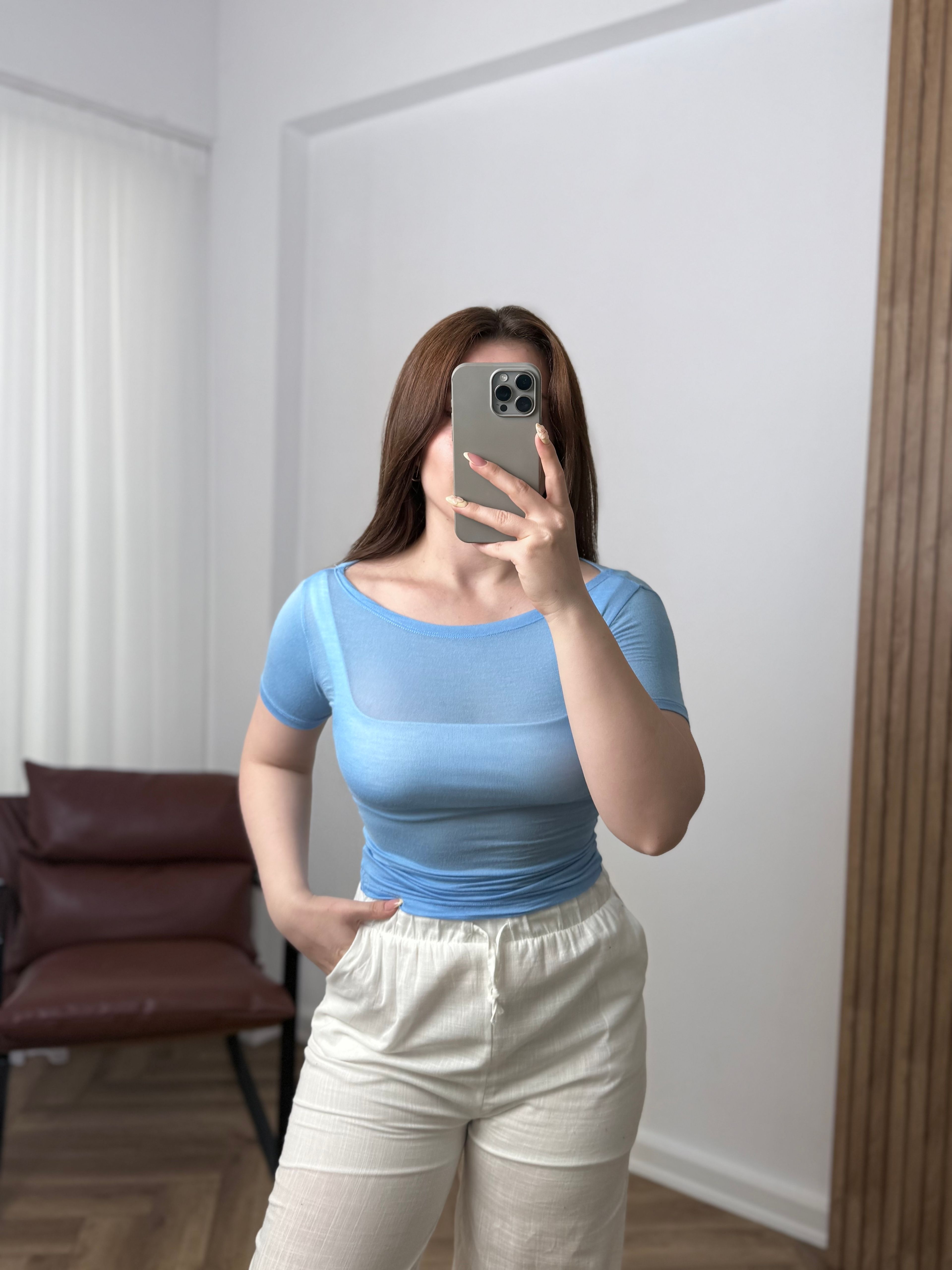 OYS Kısa Kollu Kayık Yaka Transparan Body