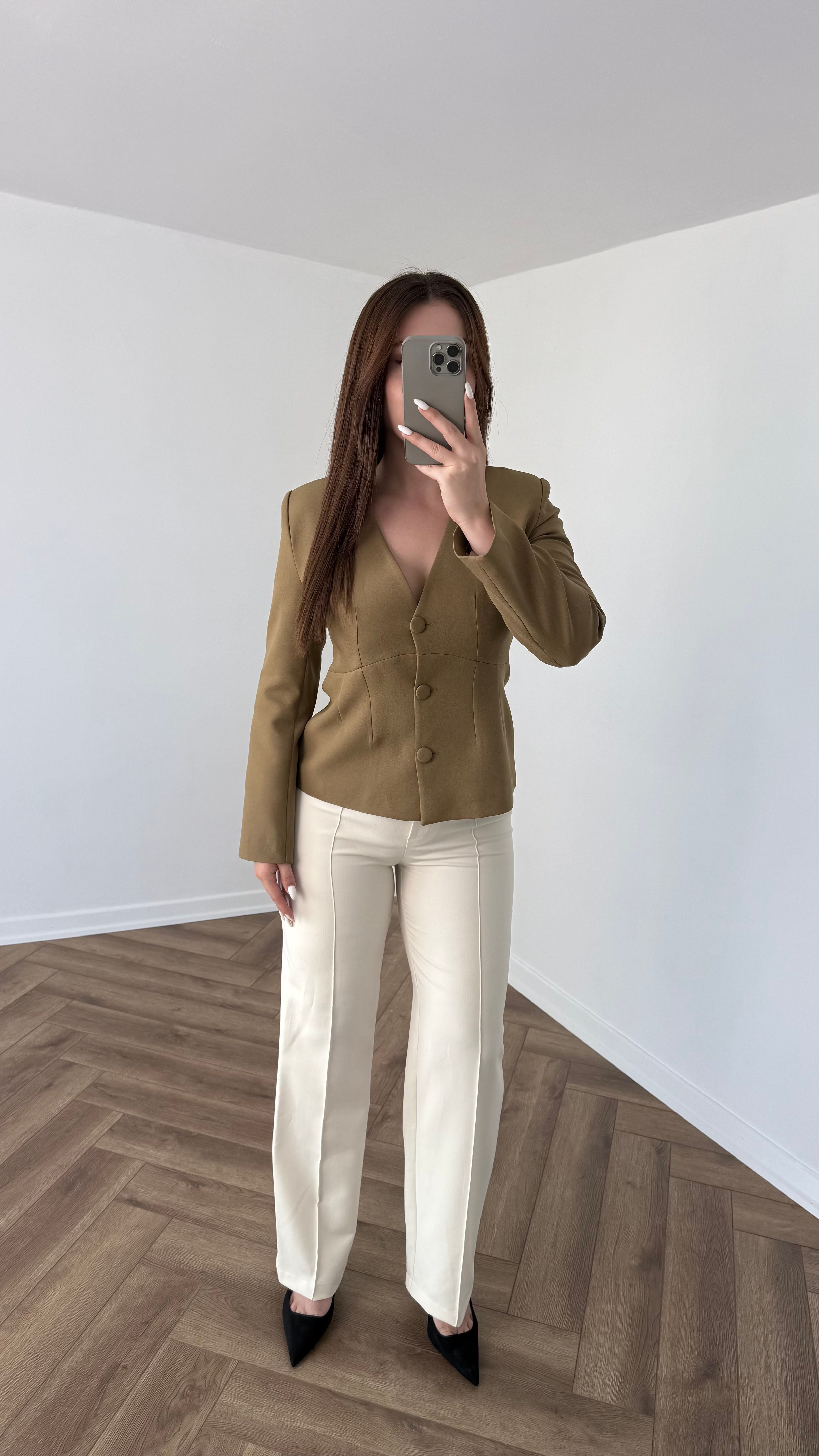 Yeni Sezon Premium V Yaka Crep Vatkalı Ceket