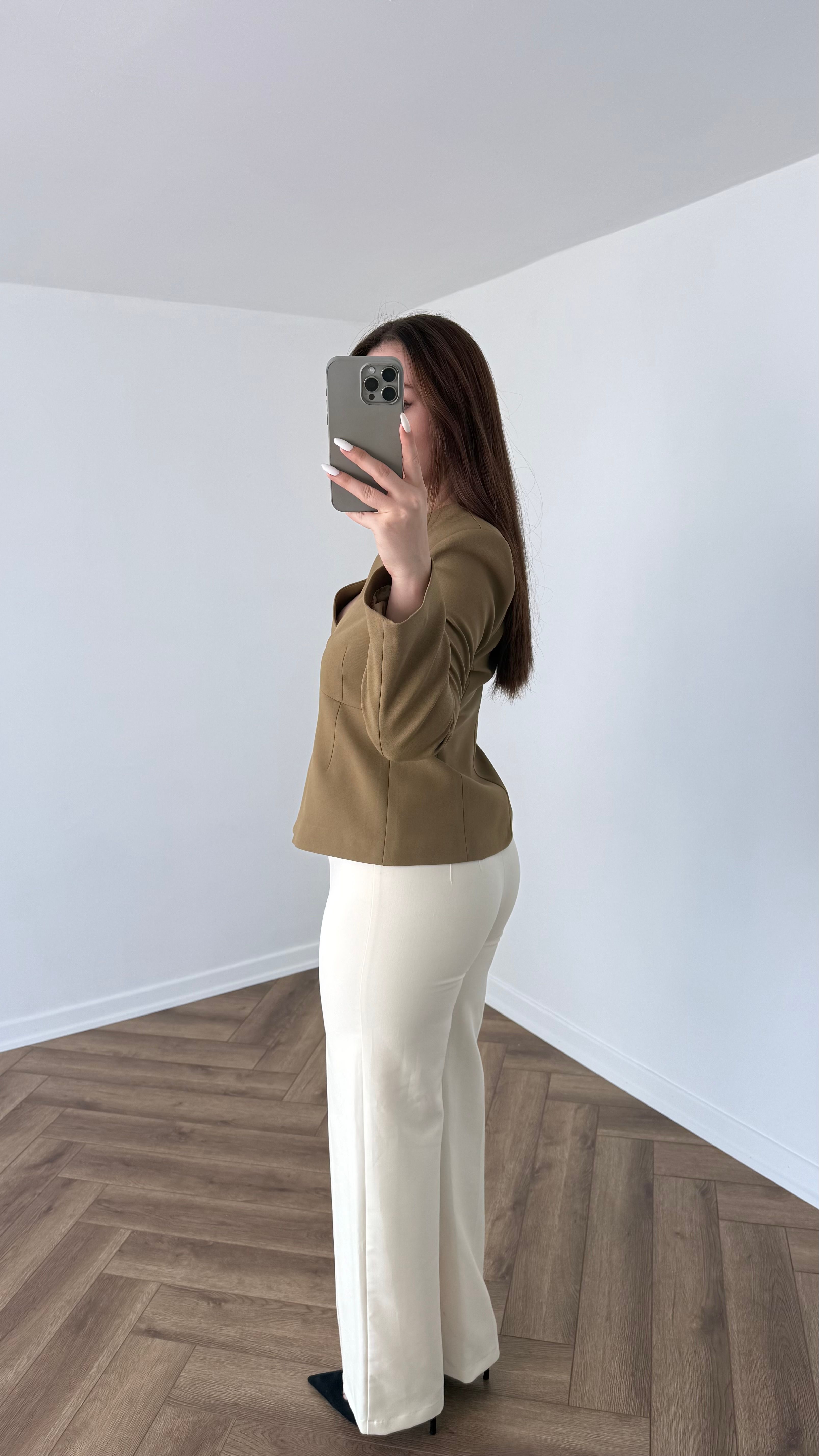 Yeni Sezon Premium V Yaka Crep Vatkalı Ceket