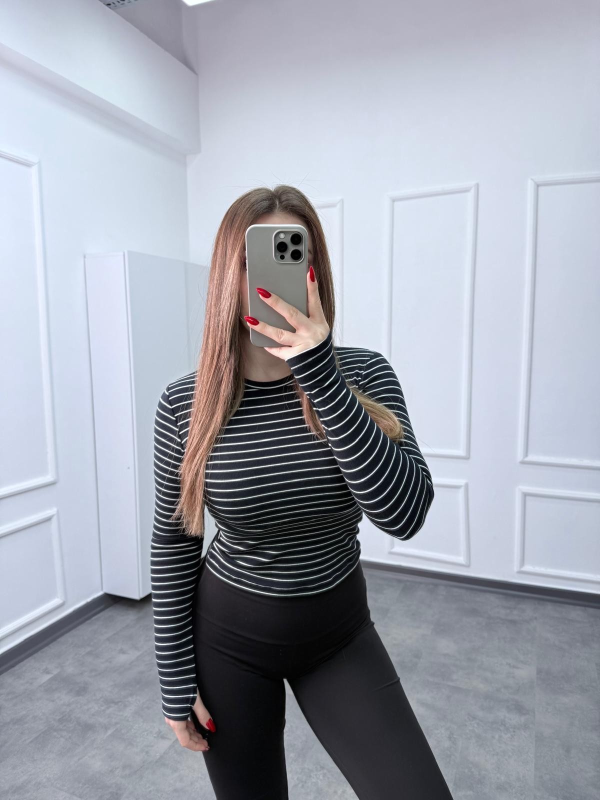 OYS Çizgili Pamuk Penye Parmak Geçmeli Orta Bel Body