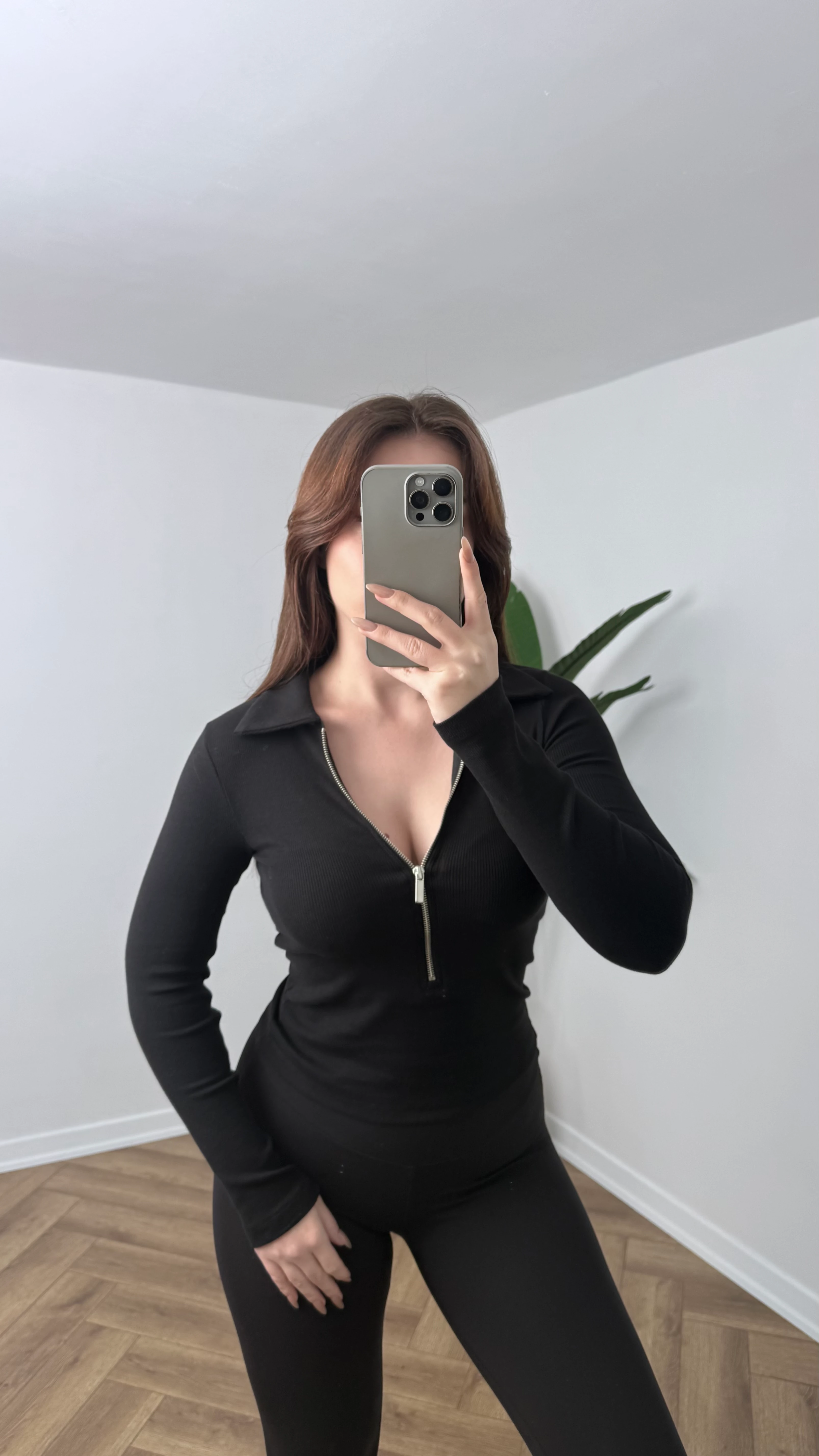 Yeni Sezon Premium Fitilli Yarım Fermuarlı Body - Siyah