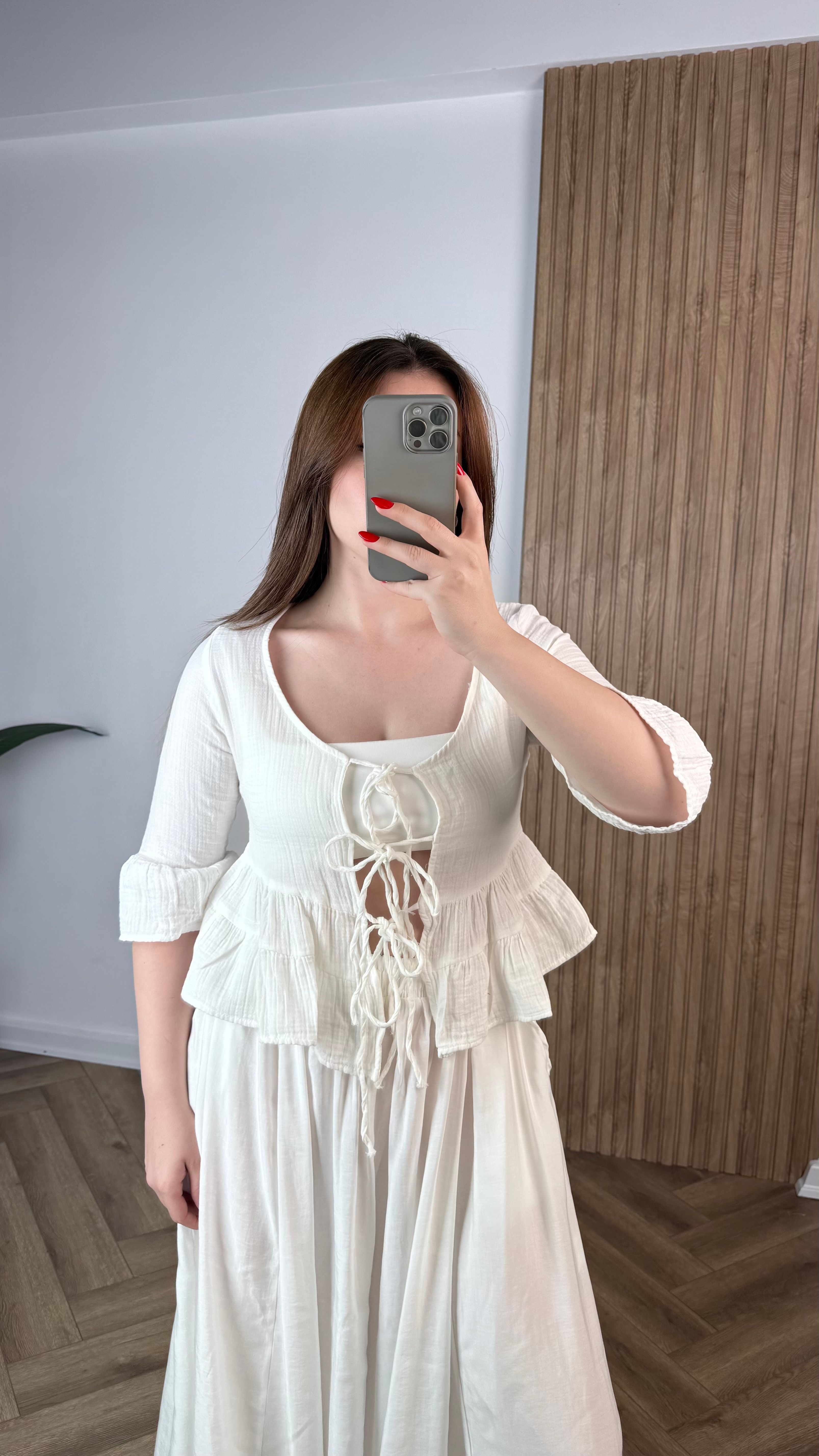 Yeni Sezon Bağlamalı Crop Yarım Kol Bluz
