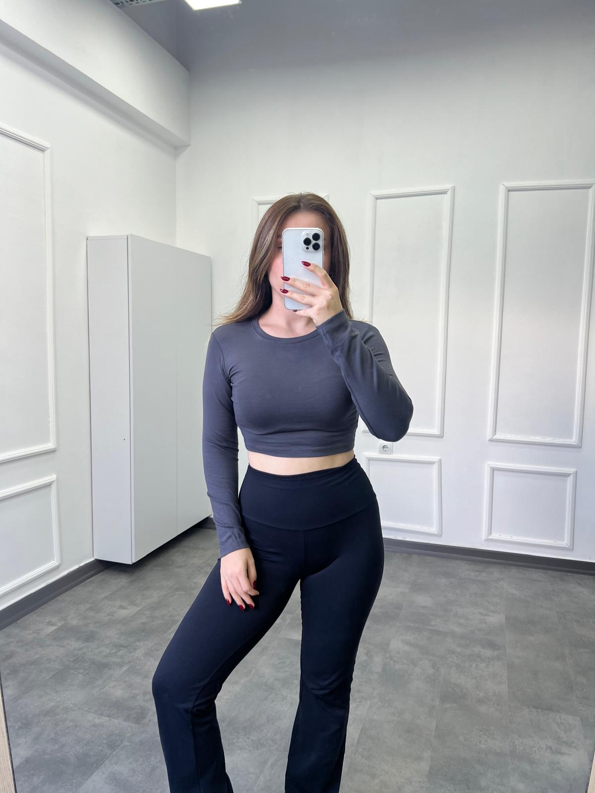 OYS Modal Pamuk Crop Uzun Kollu Yuvarlak Yaka Body