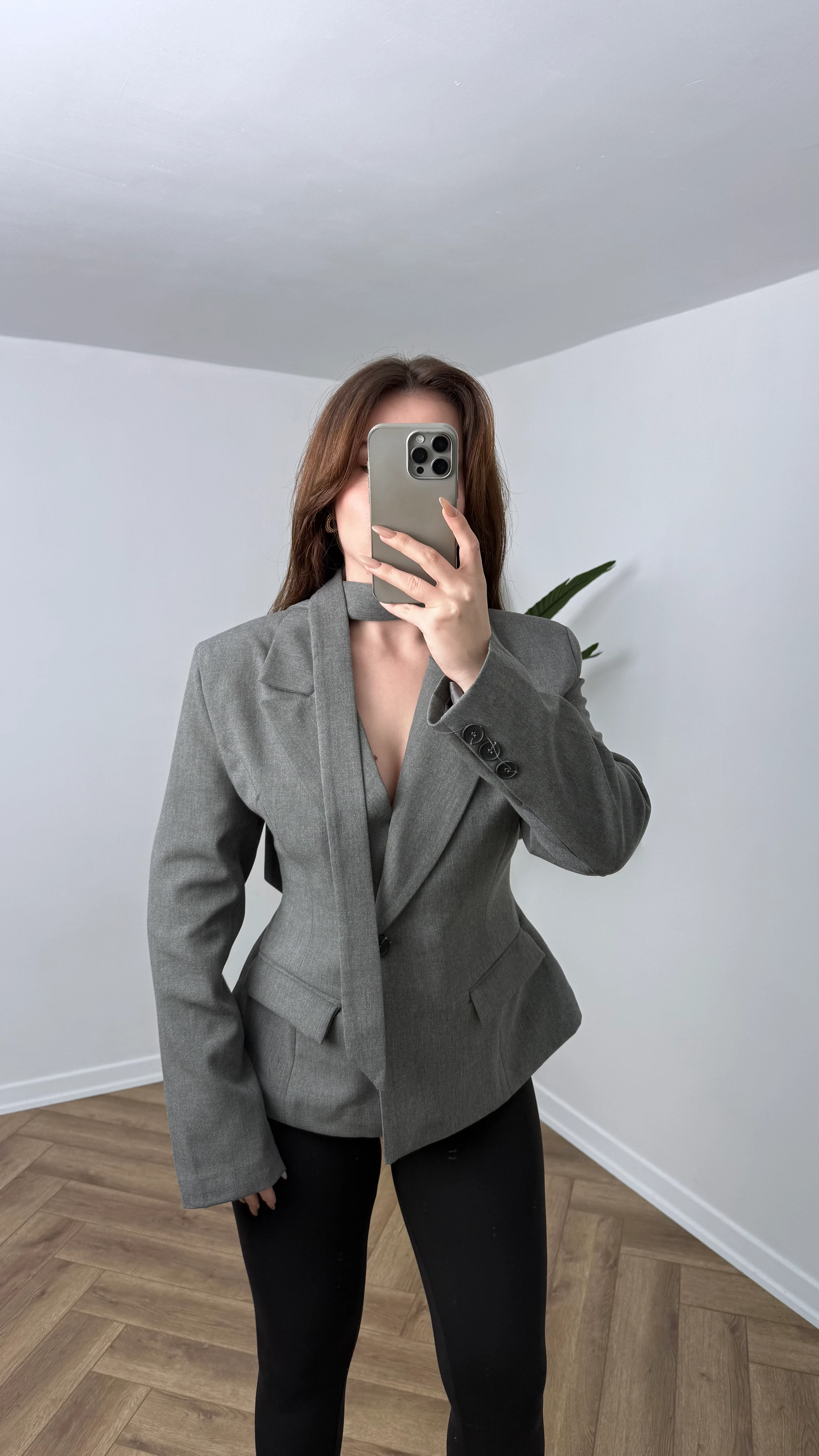 Yeni Sezon Premium Boyun Detaylı Blazer Ceket - Antrasit