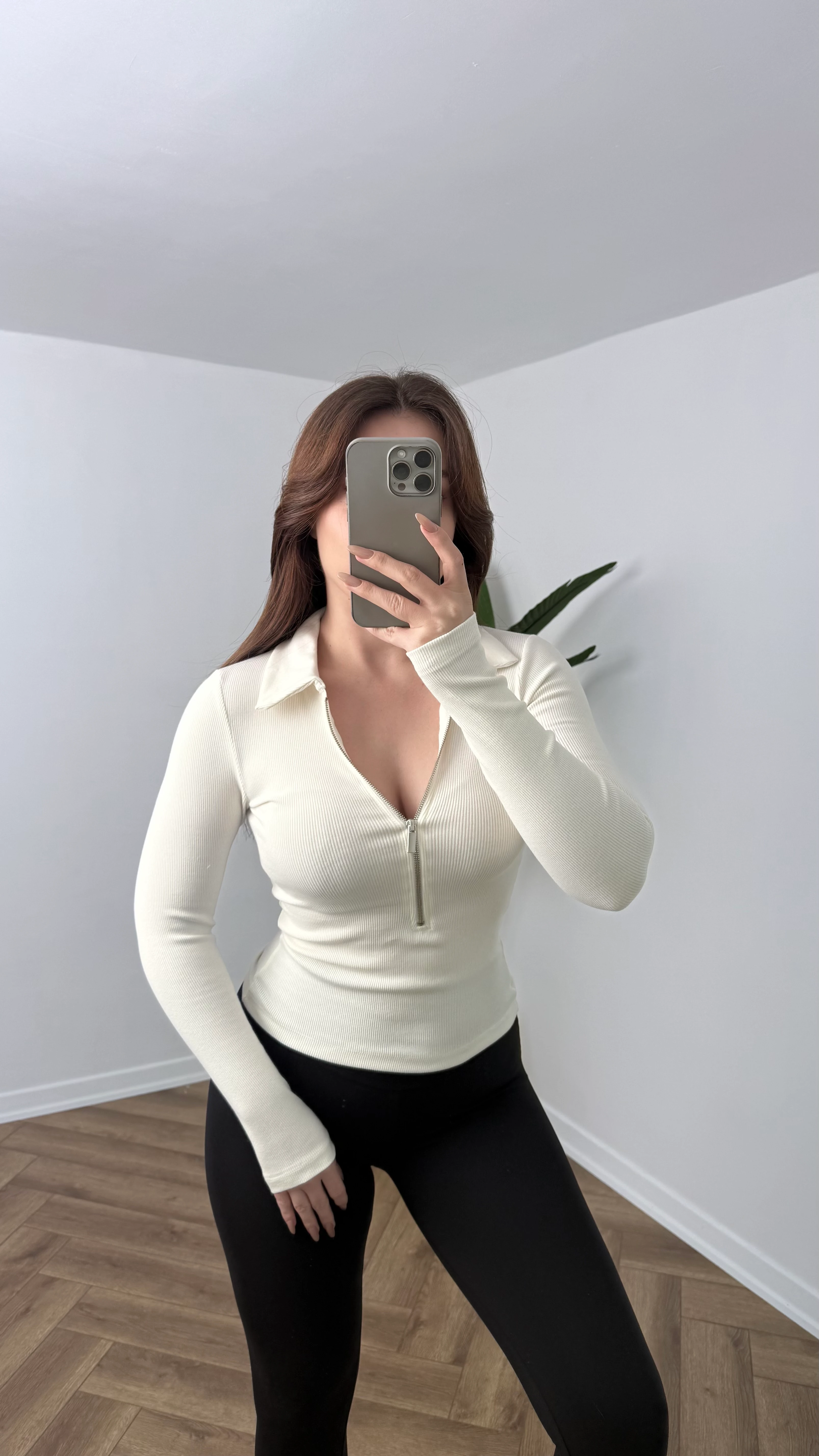 Yeni Sezon Premium Fitilli Yarım Fermuarlı Body - Beyaz