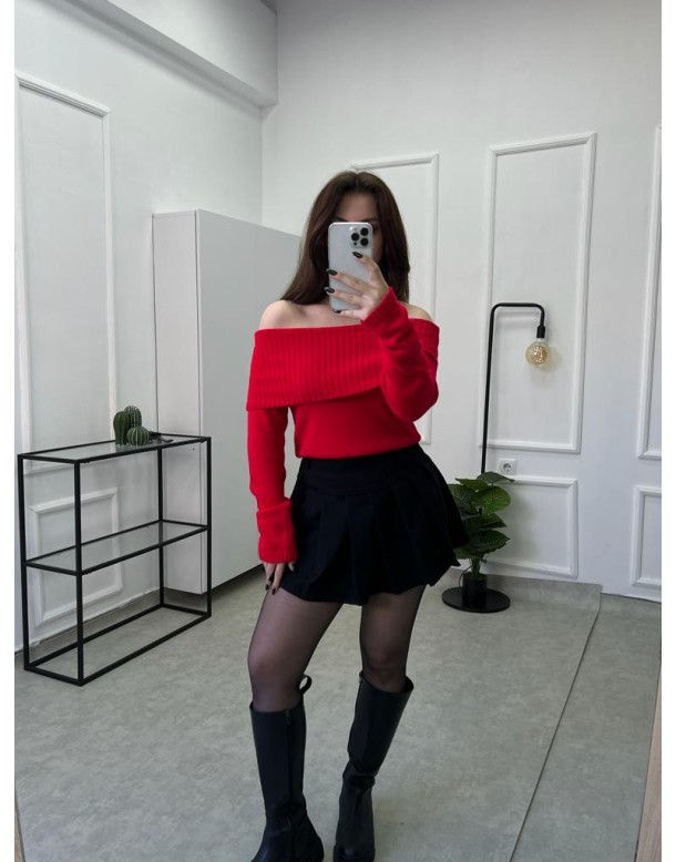 Kayık Yaka Muadil Pinterest Kırmızı Kazak
