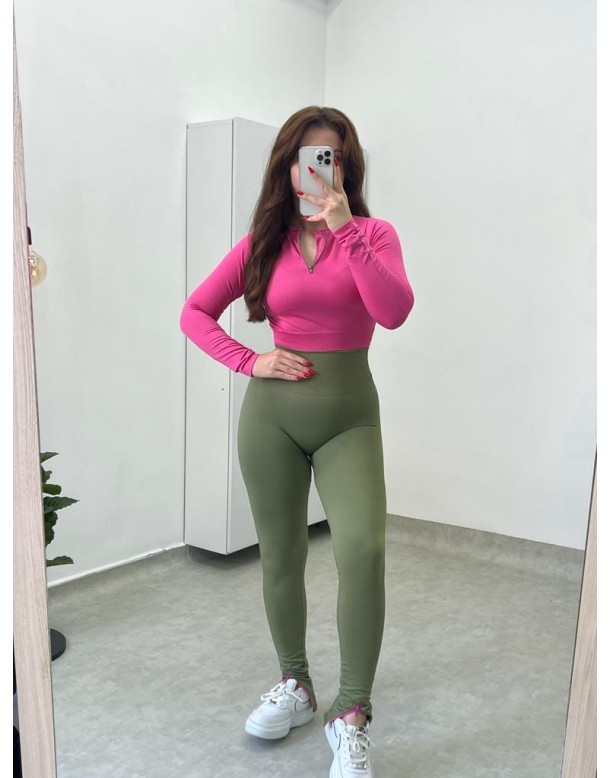 Seamless Uzun Kollu Yarım Fermuarlı Crop-Tayt Takım