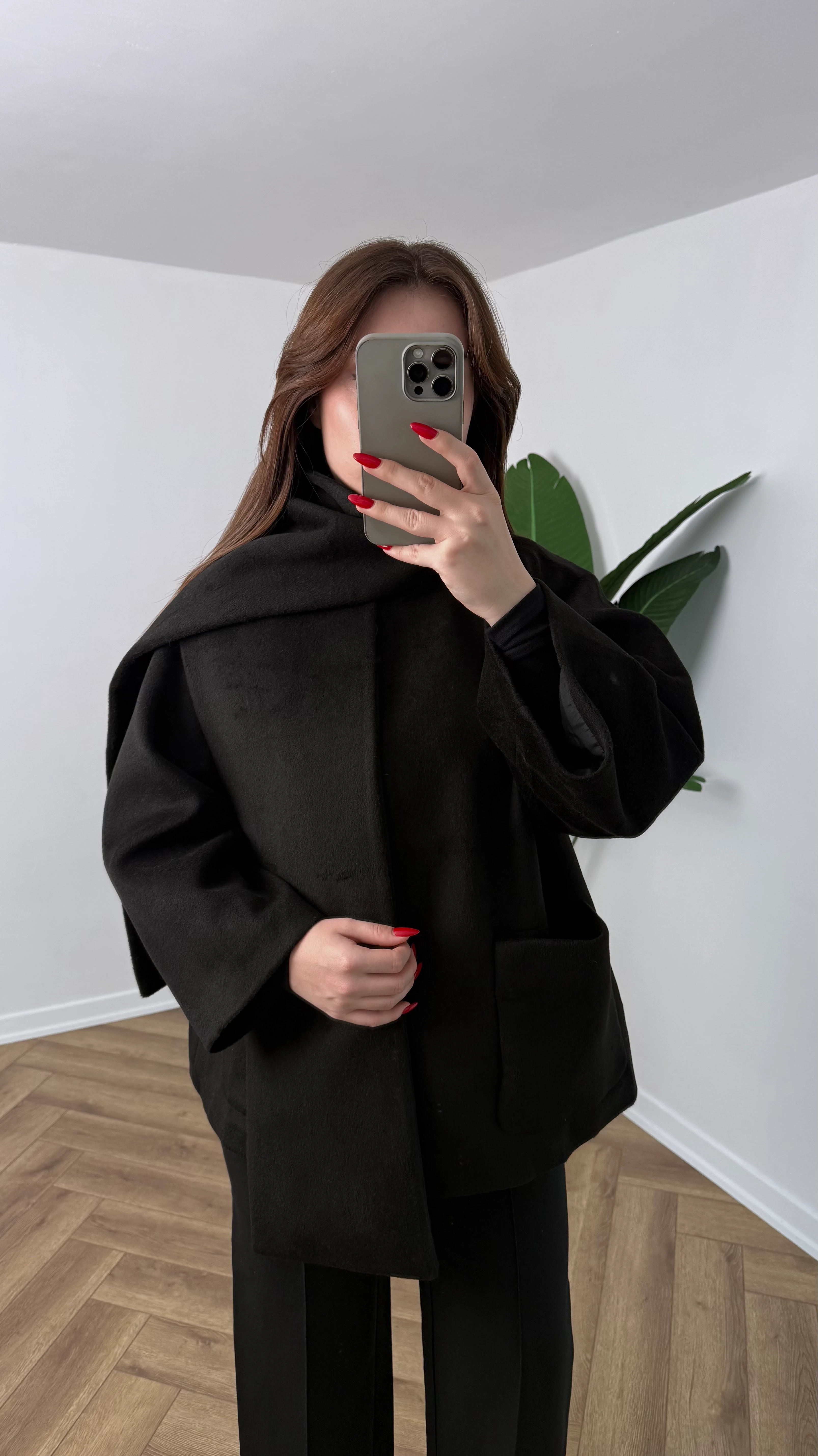 Yeni Sezon Premium Kaşe Atkılı Kaban - Siyah