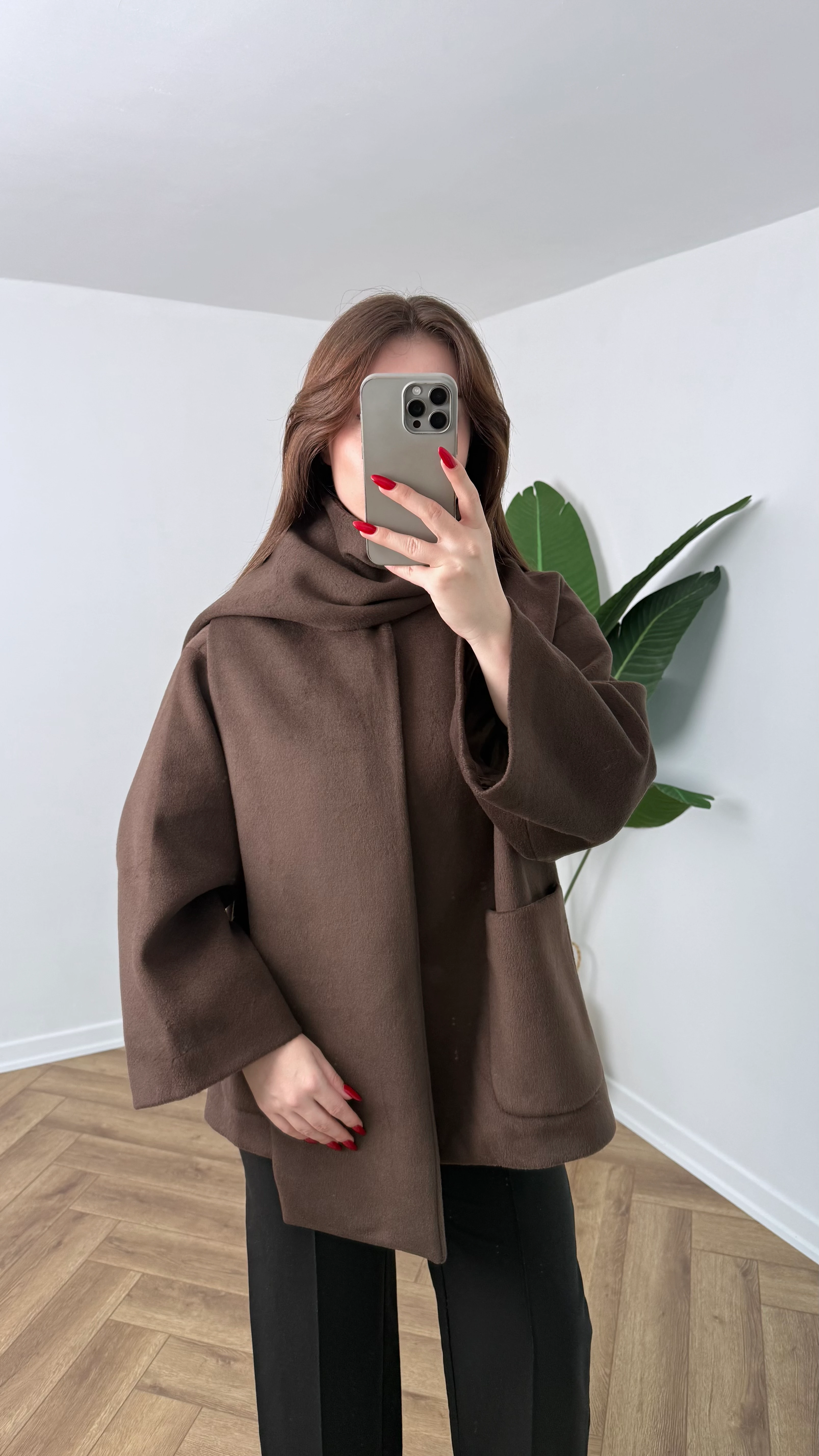 Yeni Sezon Premium Kaşe Atkılı Kaban - Kahverengi