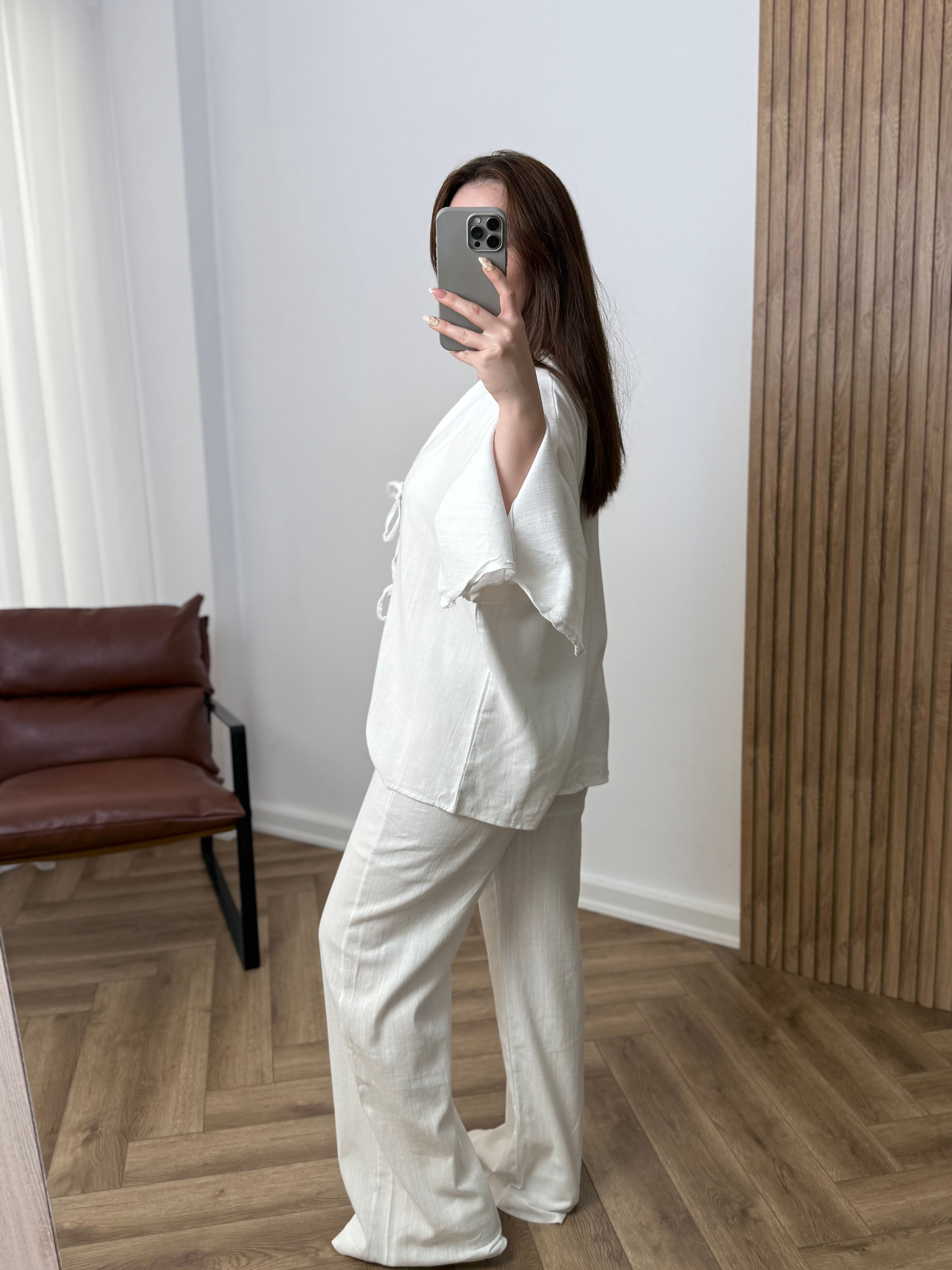 Yeni Sezon Bağlamalı Keten Kimono
