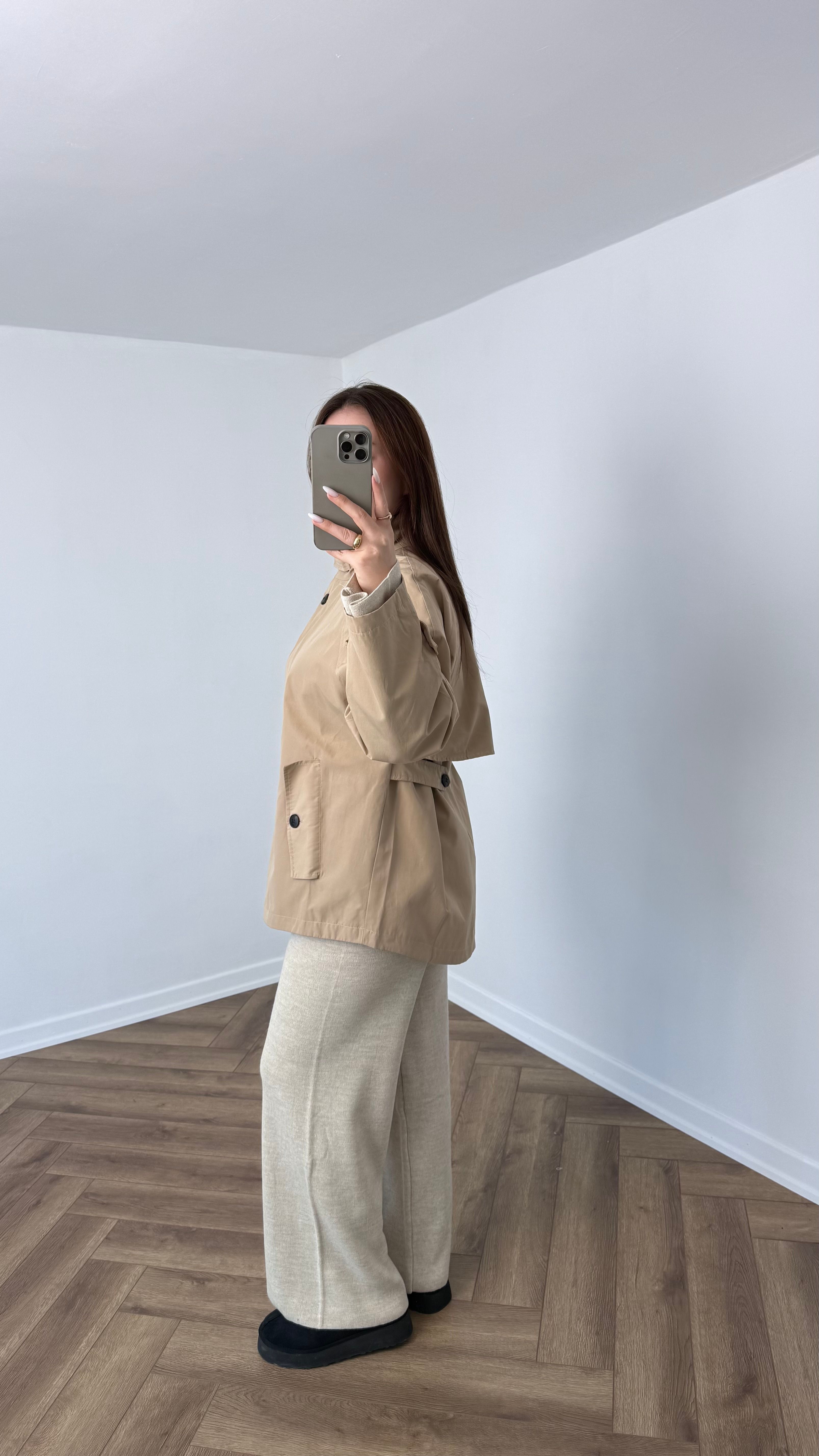 Yeni Sezon Premium Astarlı  Kısa Boğazlı Trençkot