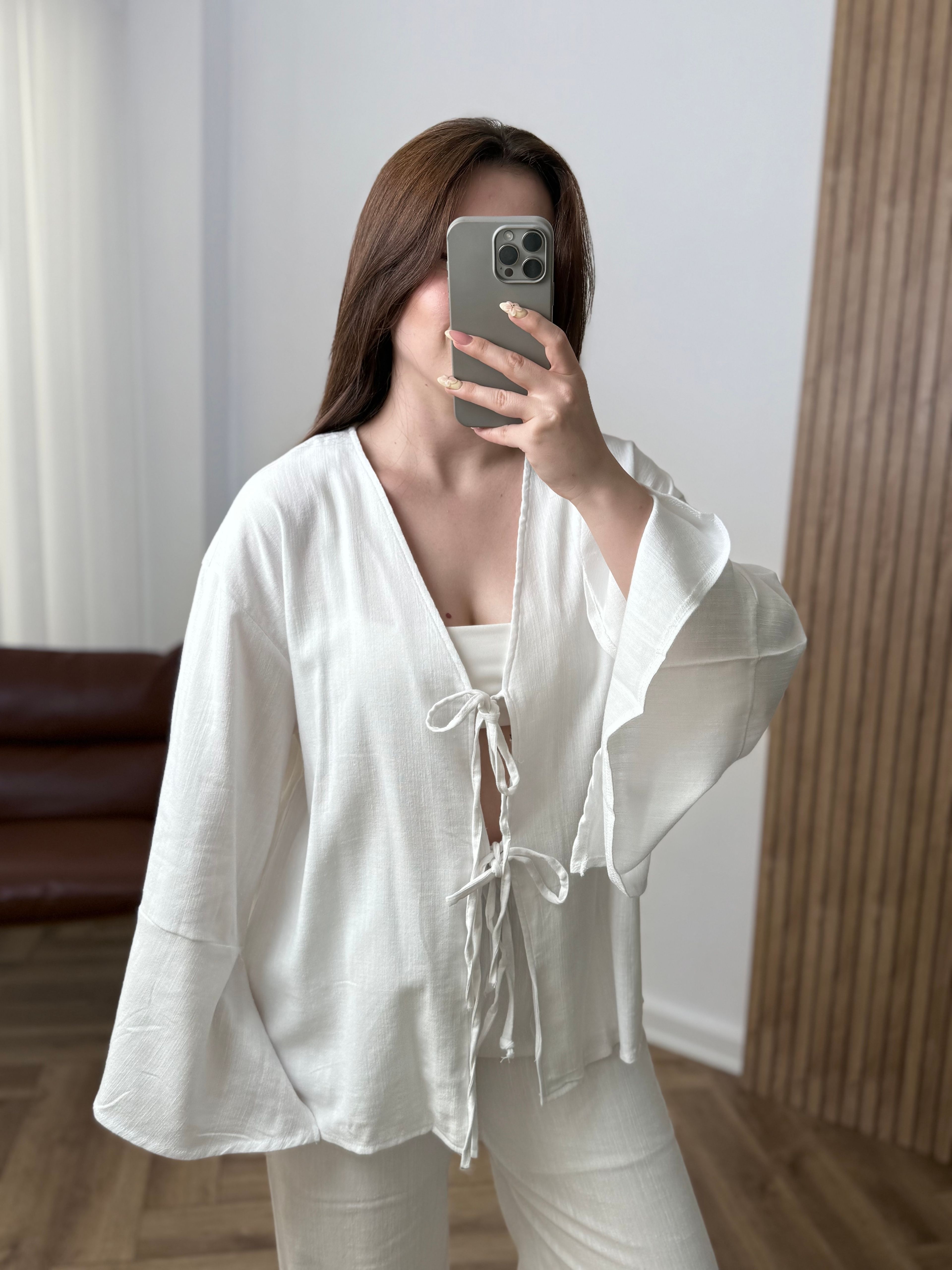 Yeni Sezon Bağlamalı Keten Kimono
