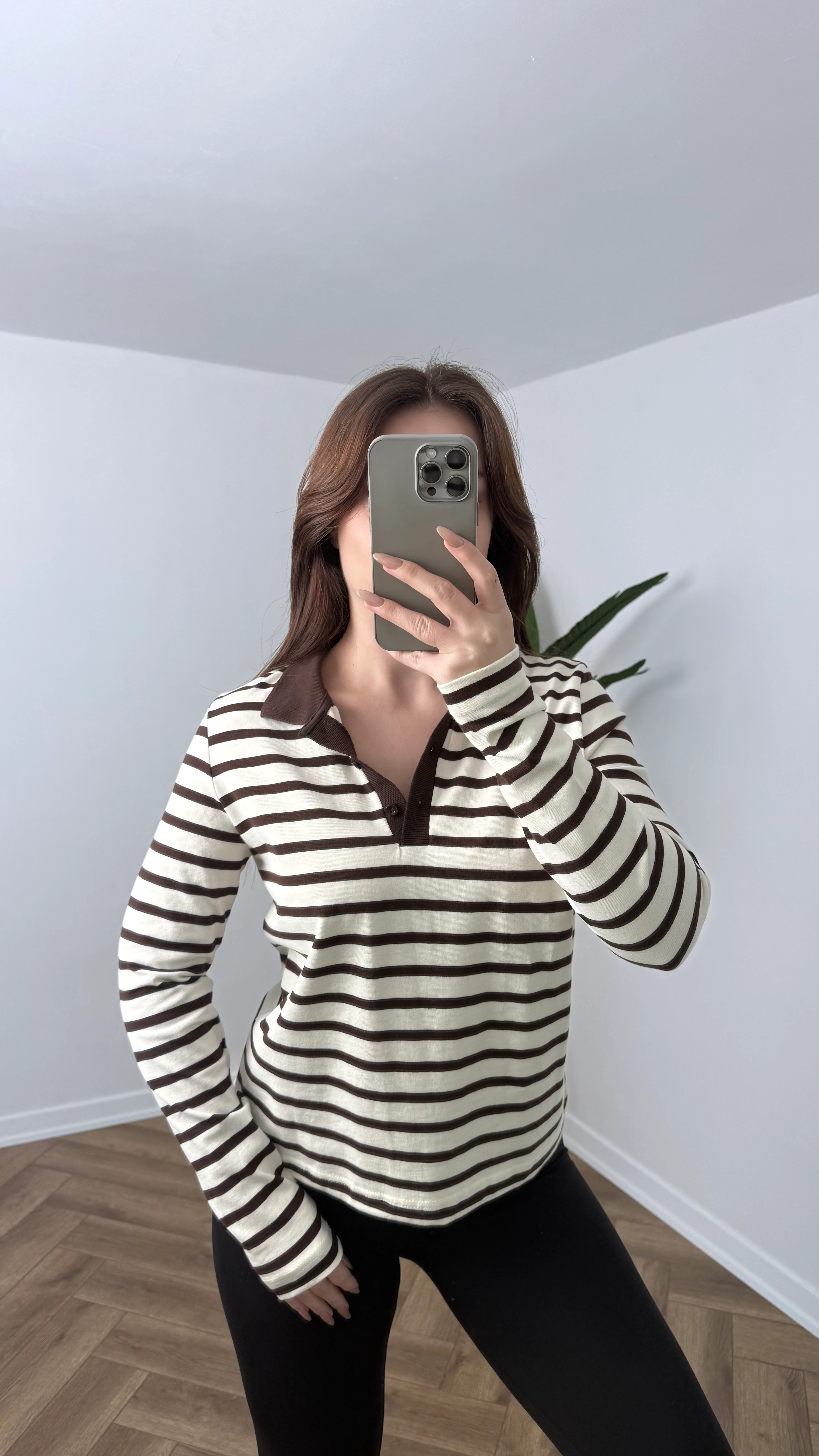 Yeni Sezon Premium Çizgili Polo Yaka - Kahverengi