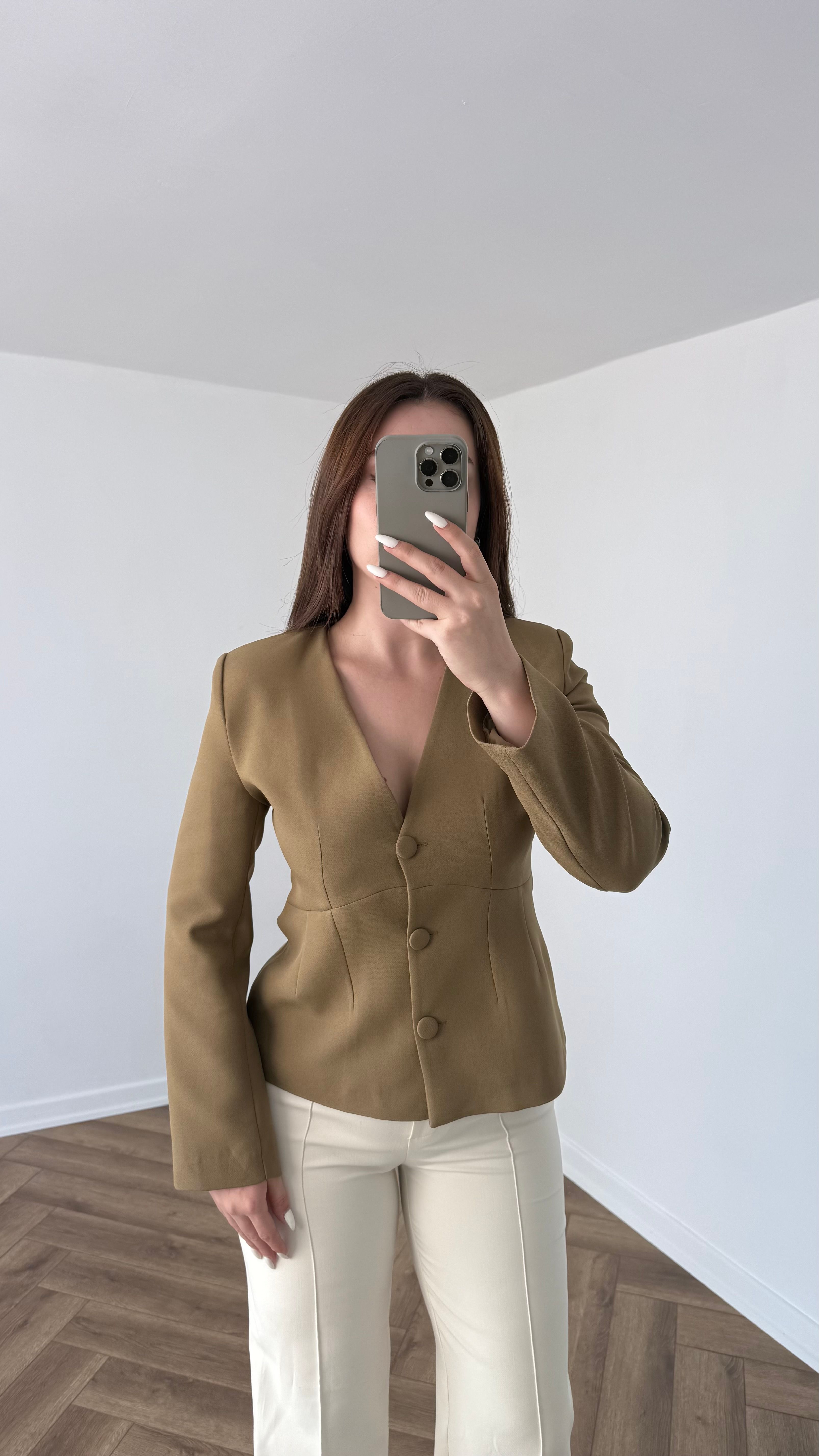 Yeni Sezon Premium V Yaka Crep Vatkalı Ceket
