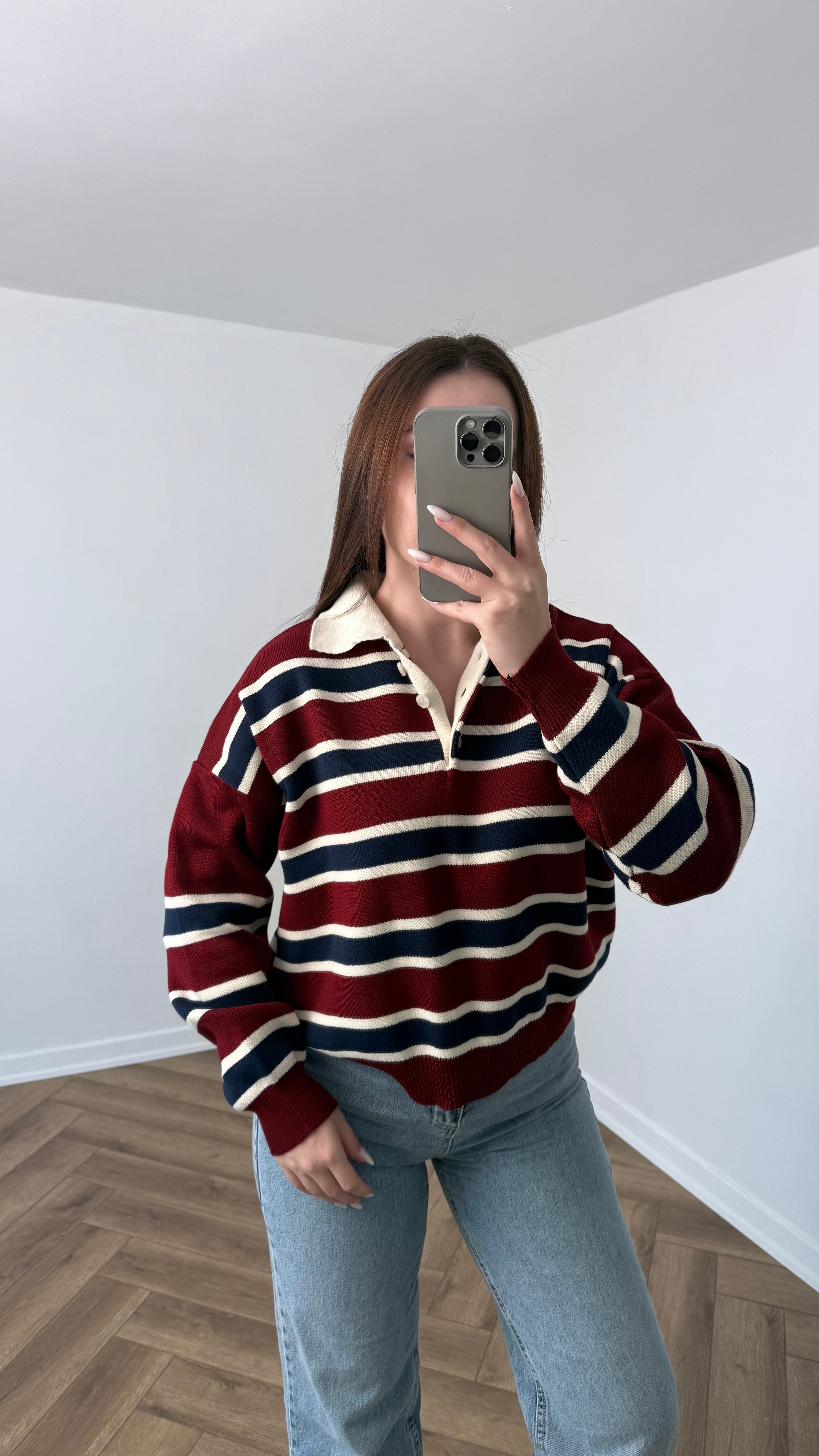 Yeni Sezon Polo Yaka Çizgili Kazak