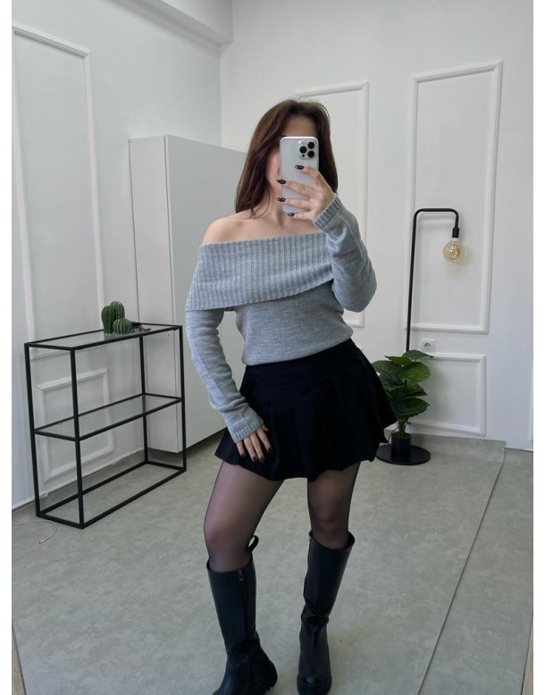 Kayık Yaka Muadil Pinterest Gri Kazak