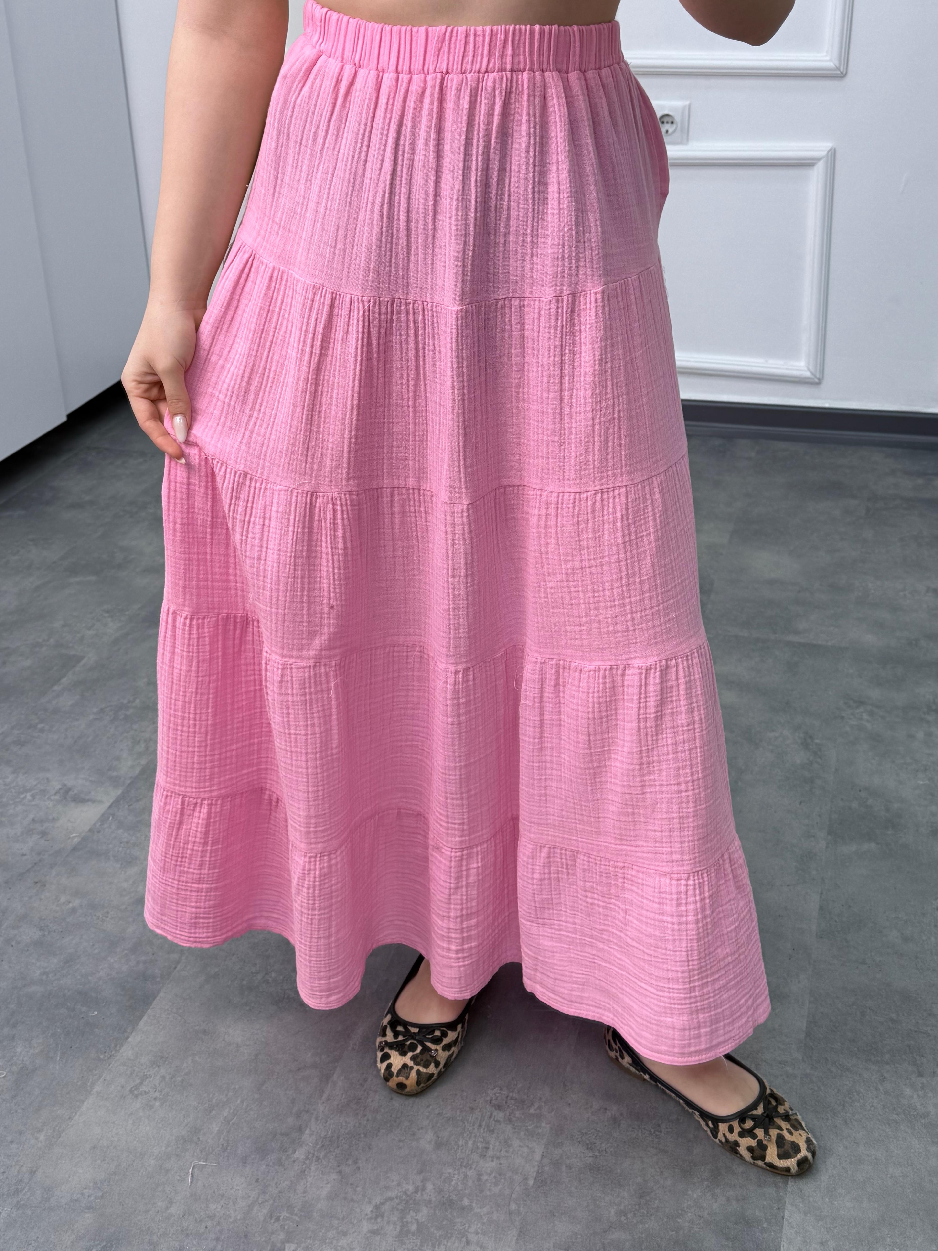 Yeni Sezon Maya Müslin Etek - Pembe