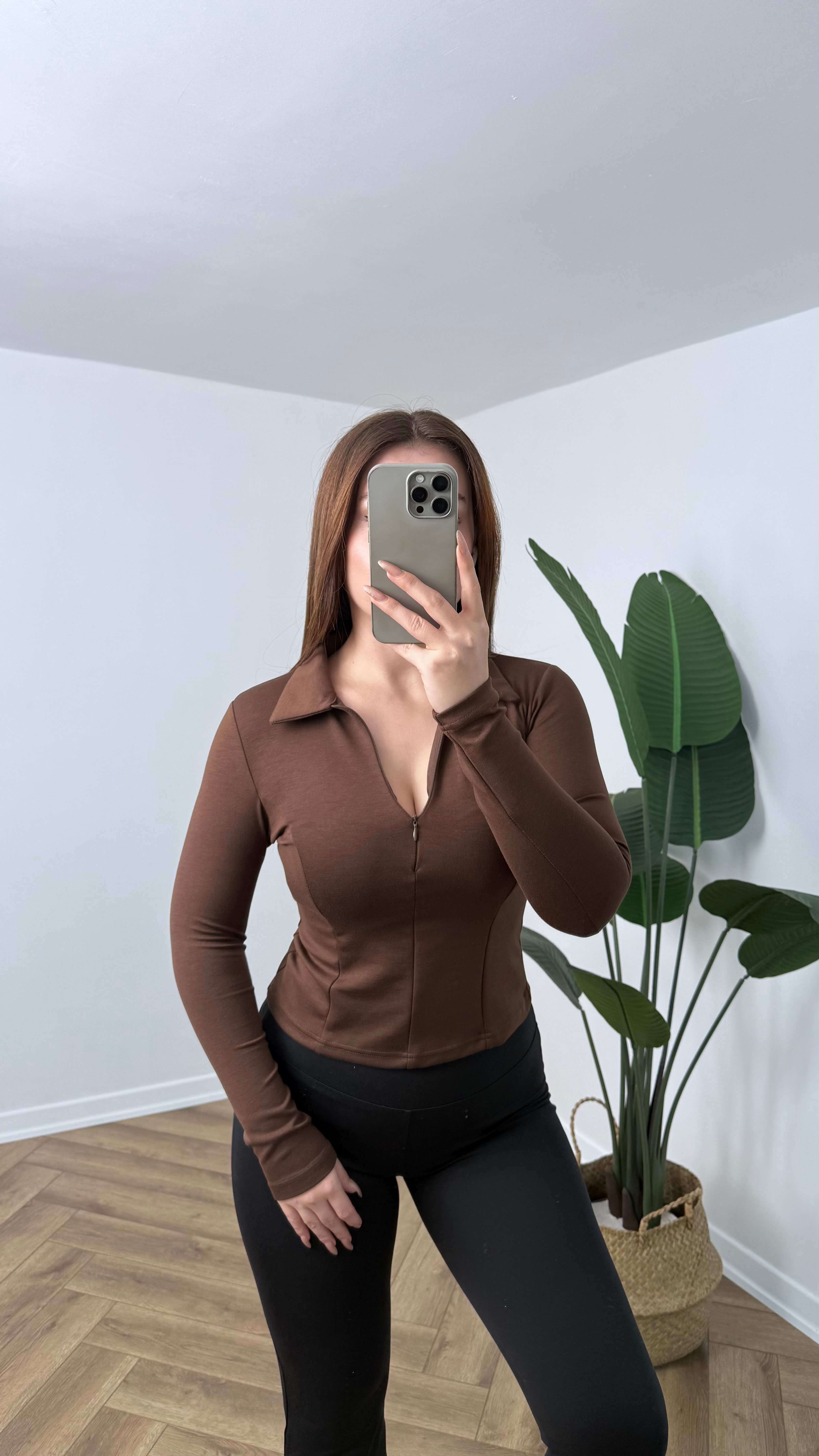 Yeni Sezon Polo Yaka Gizli Fermuarlı OYS Sweat - Kahverengi