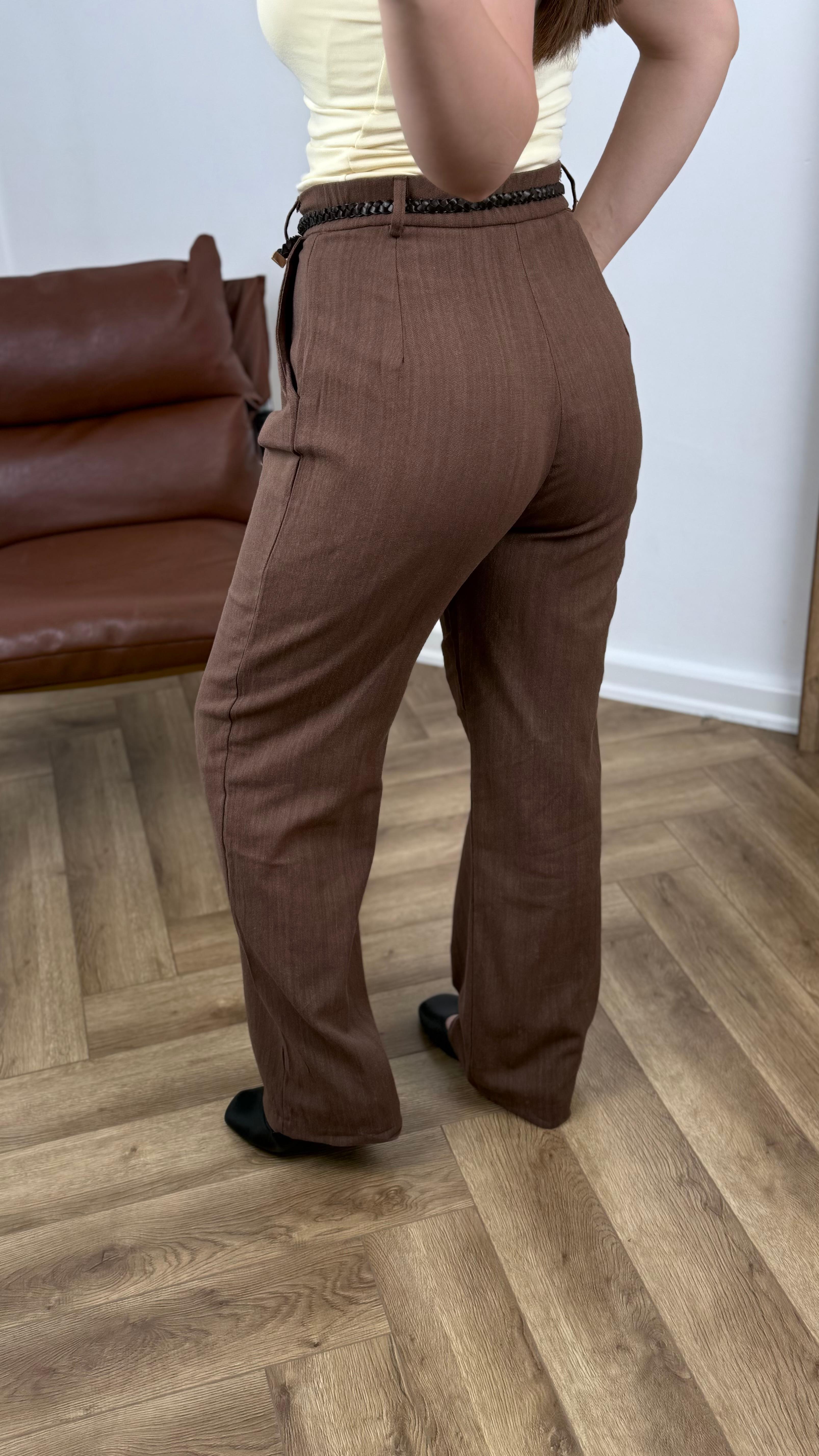 Yeni Sezon Keten Kemer Detay Pantolon