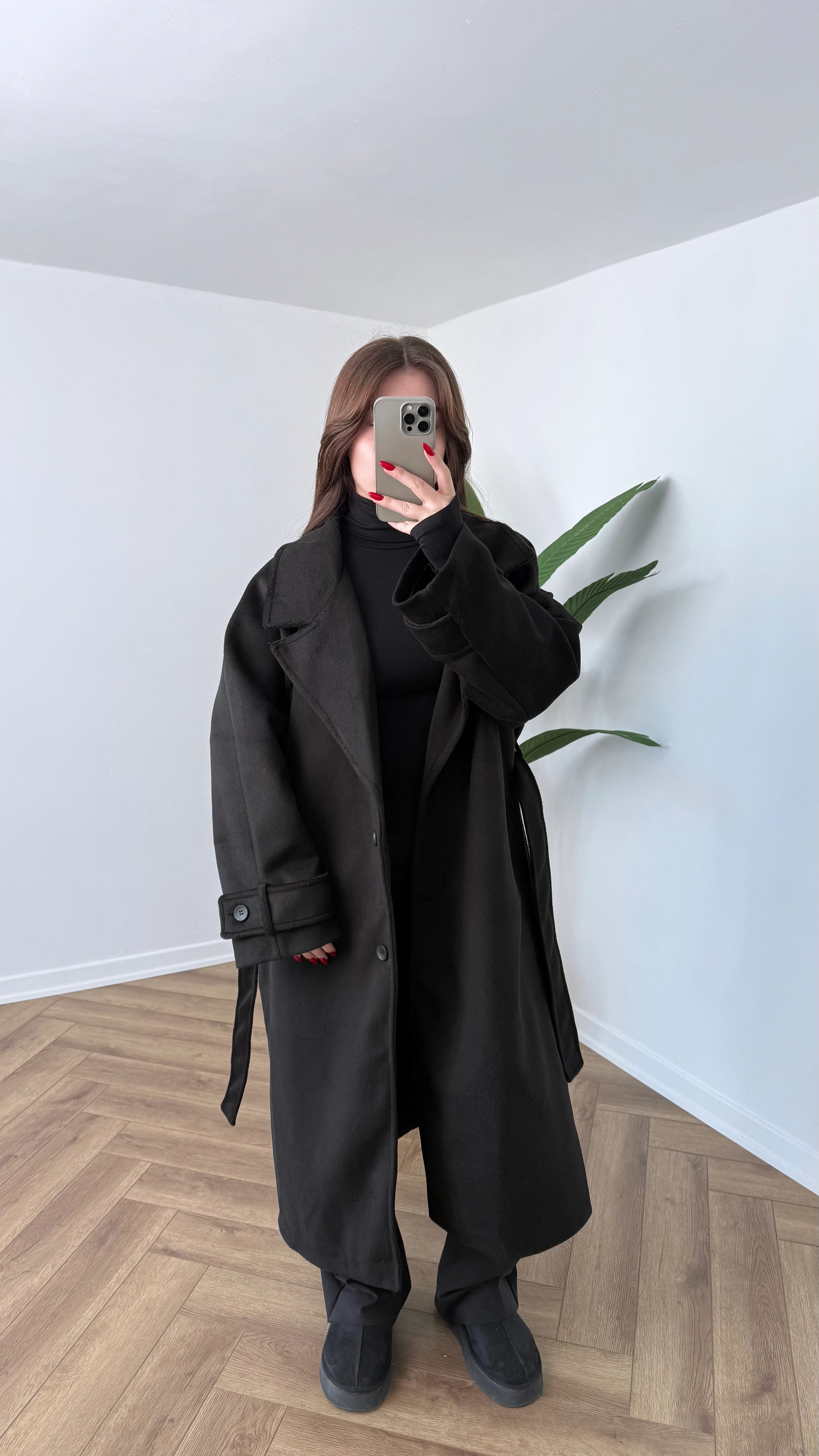 Yeni Sezon Premium Kaşe Uzun Düğme Detay Bağlamalı Kaban