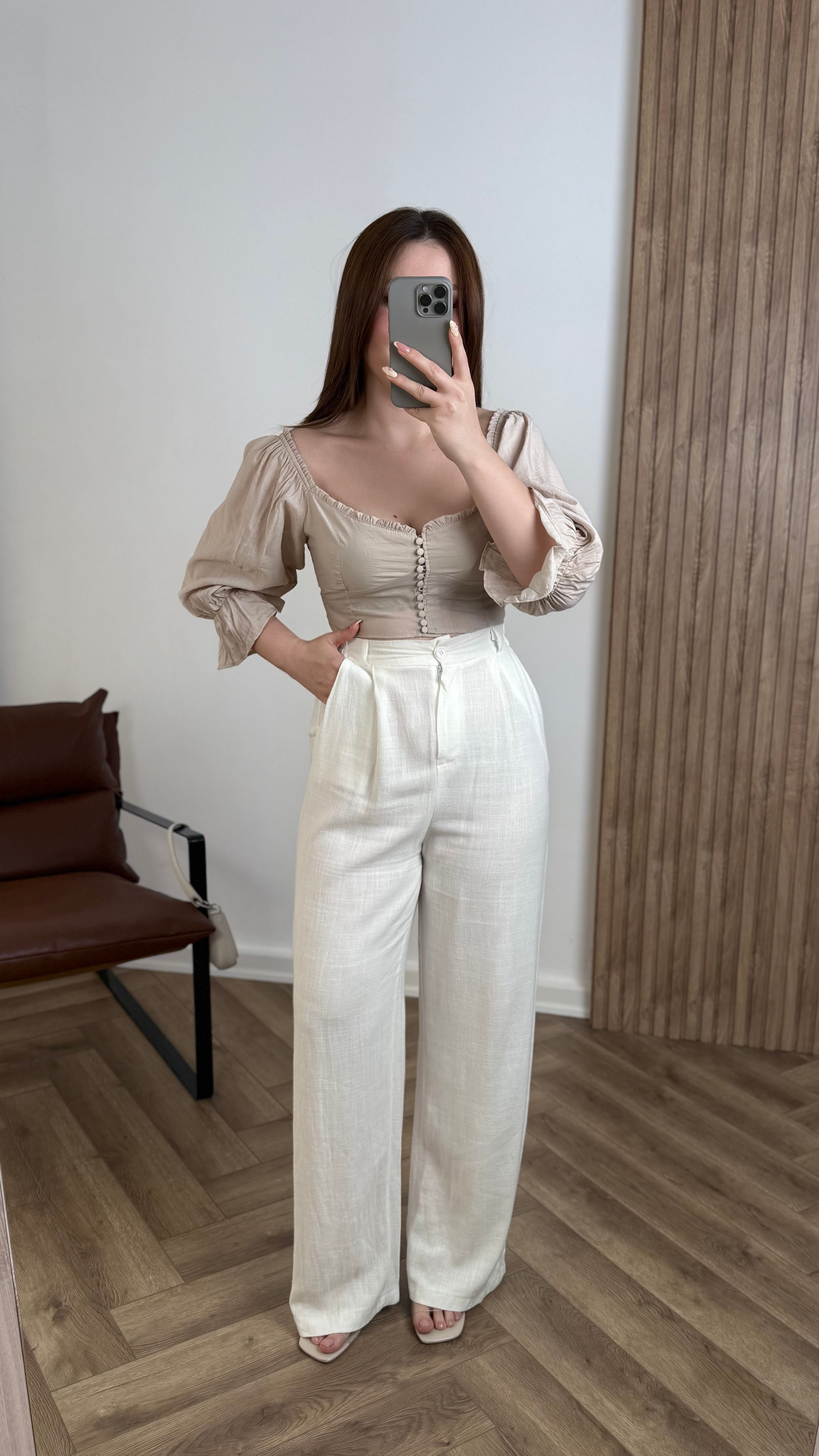Yeni Sezon Düğme Detay Crop Gömlek