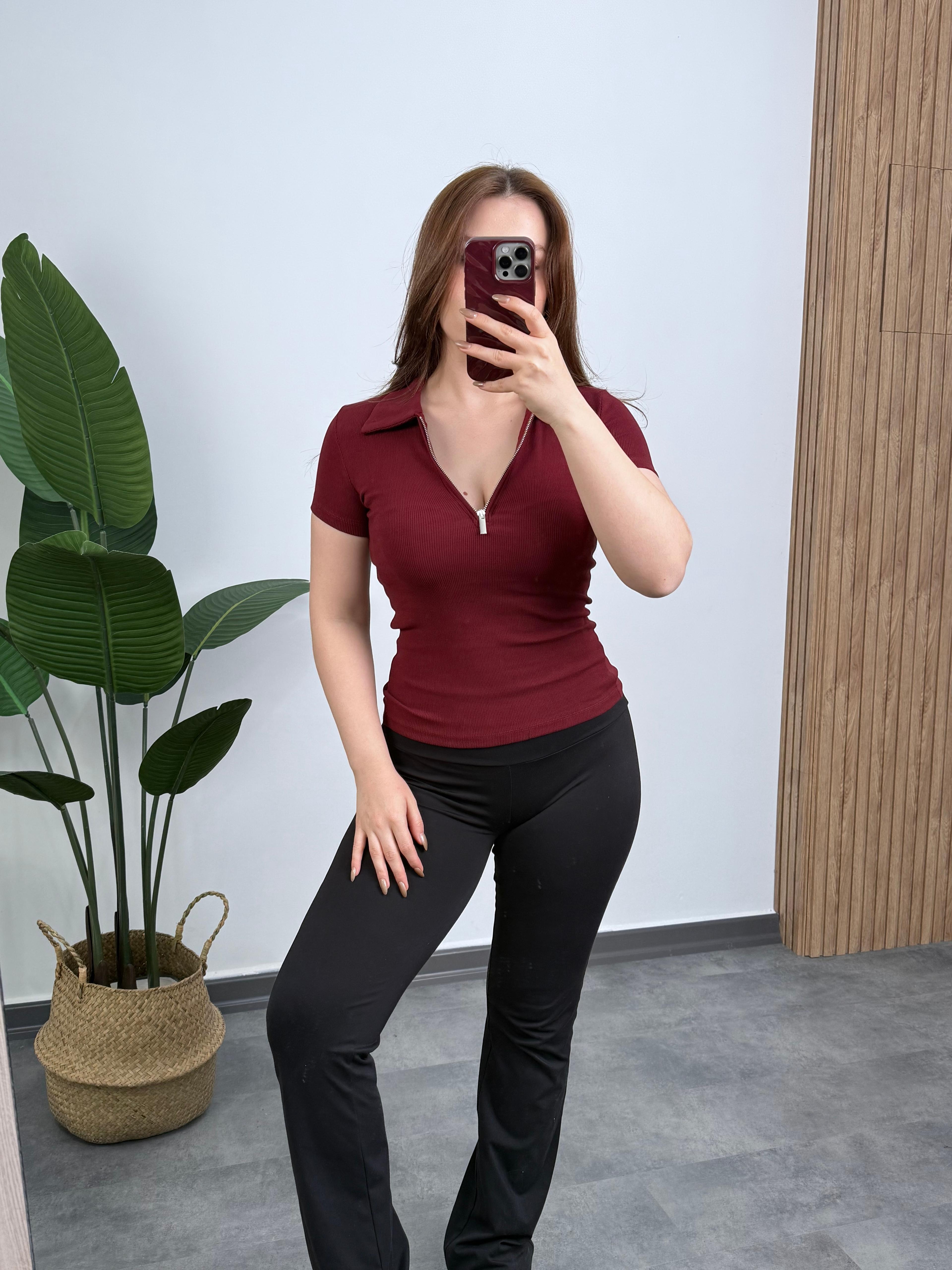 Yeni Sezon M. Dutti Yarım Fermuarlı Fitilli Kısa Kollu Body