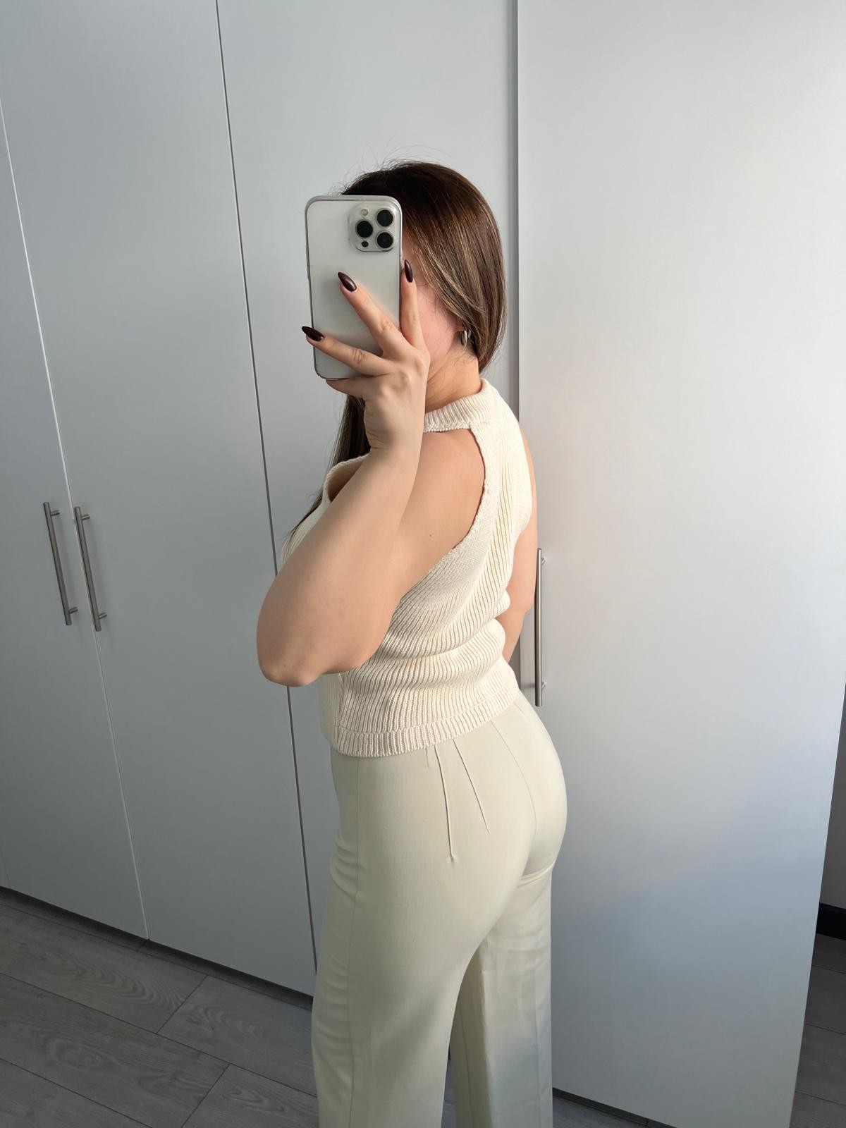 Premium Düğmeli Örgü Yelek - Krem