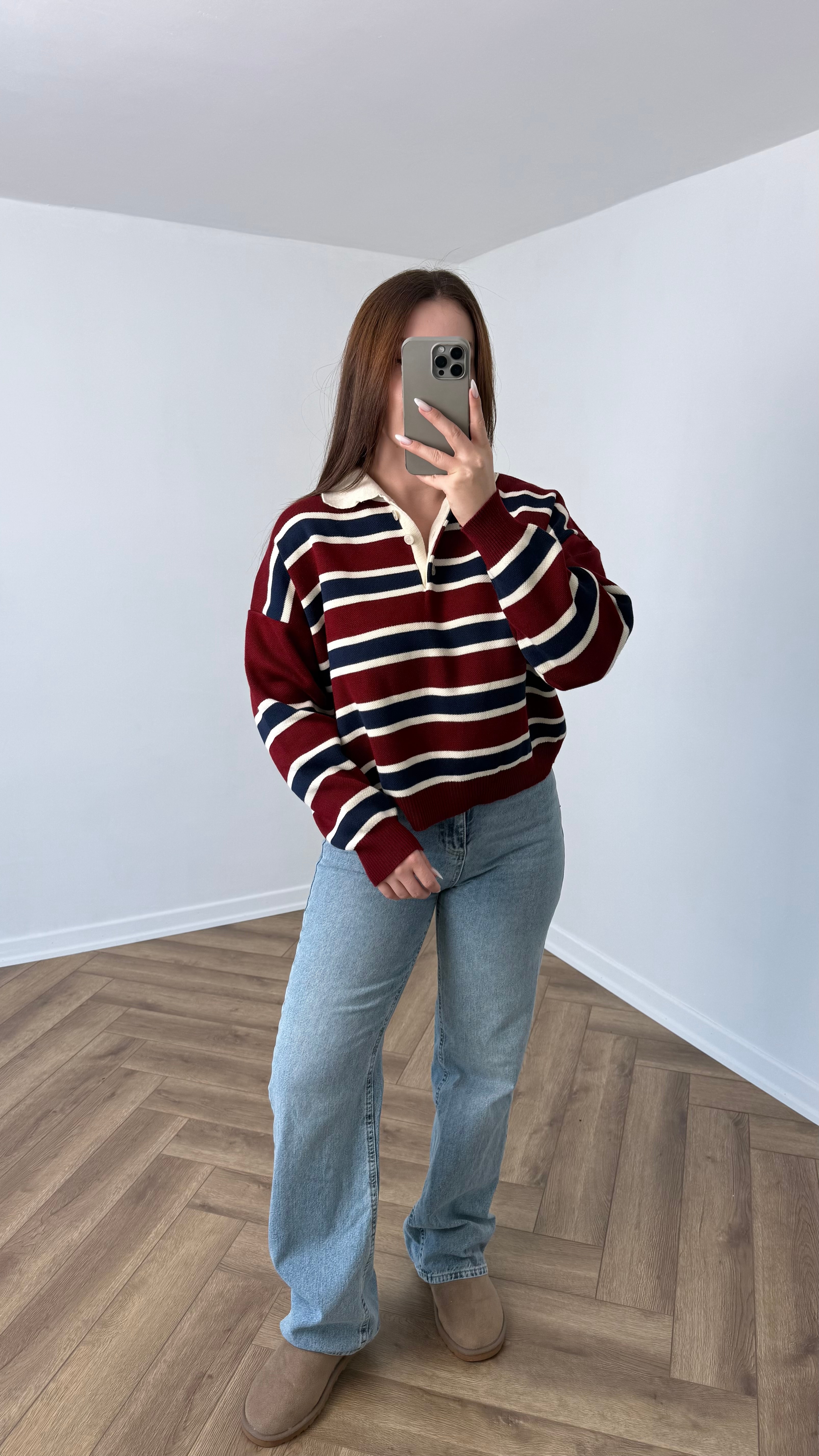 Yeni Sezon Polo Yaka Çizgili Kazak