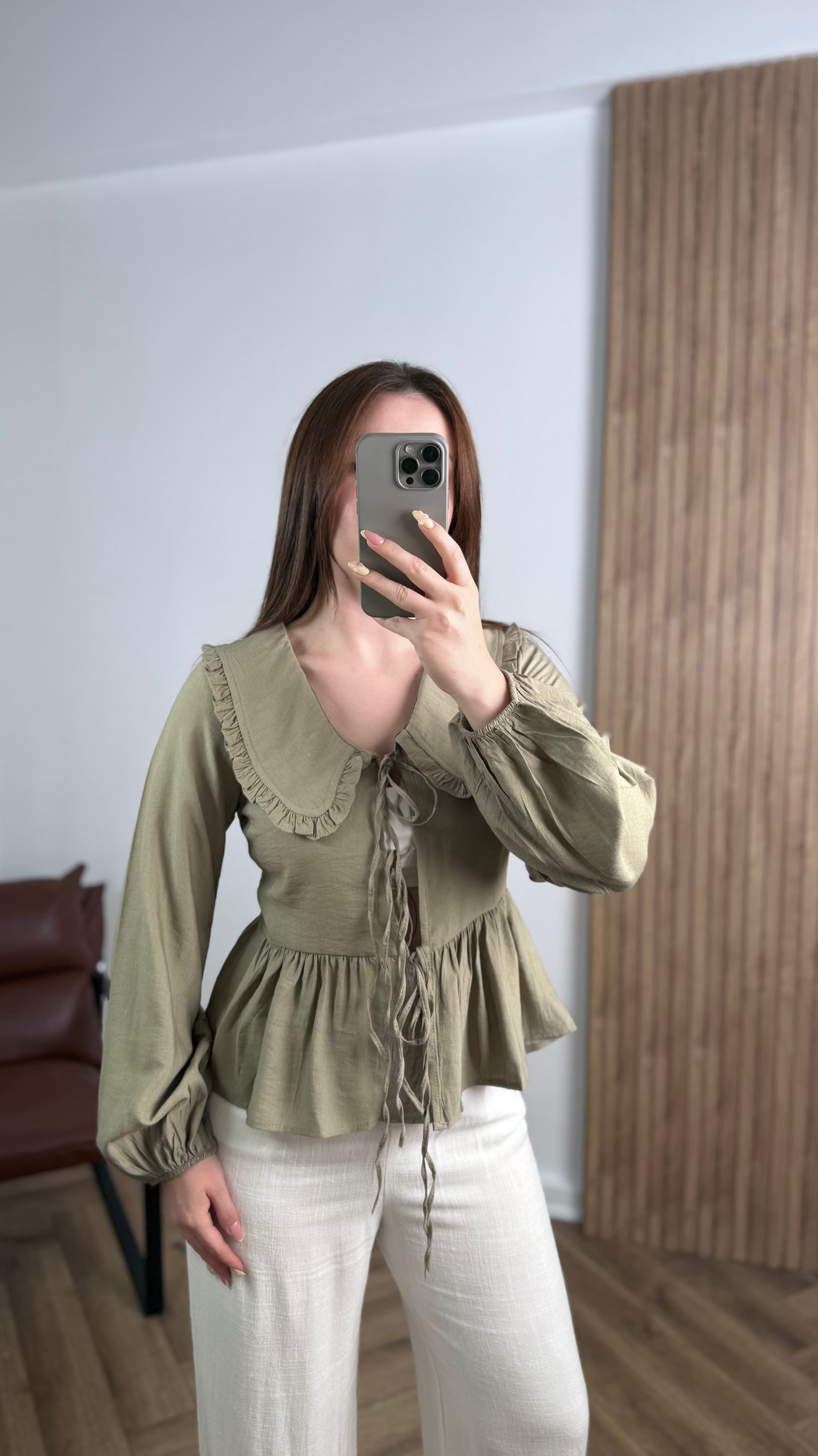 Yeni Sezon Bebe Yaka Bağlamalı Gömlek - Haki