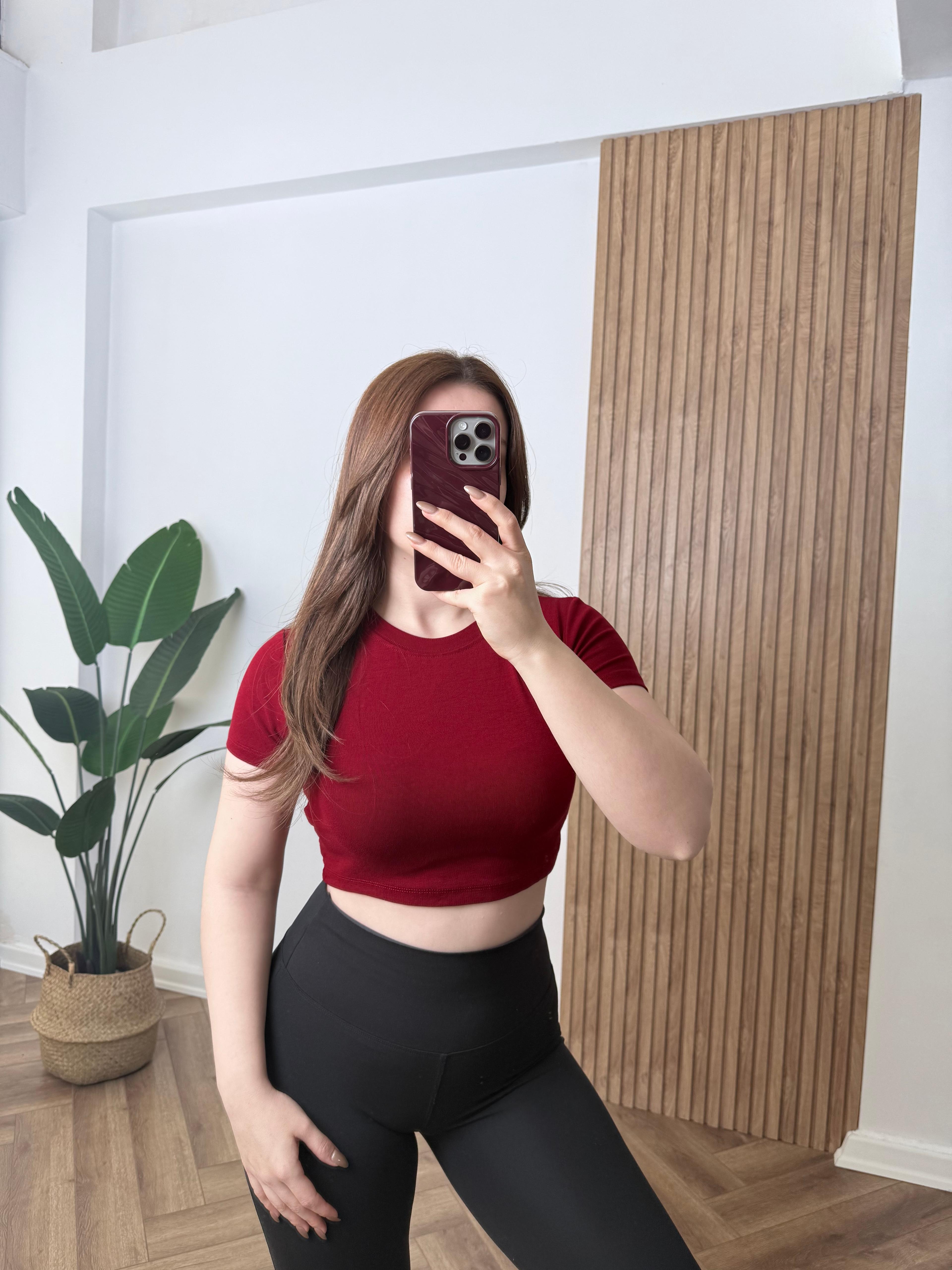 OYS Yuvarlak Yaka Crop Body - Bordo