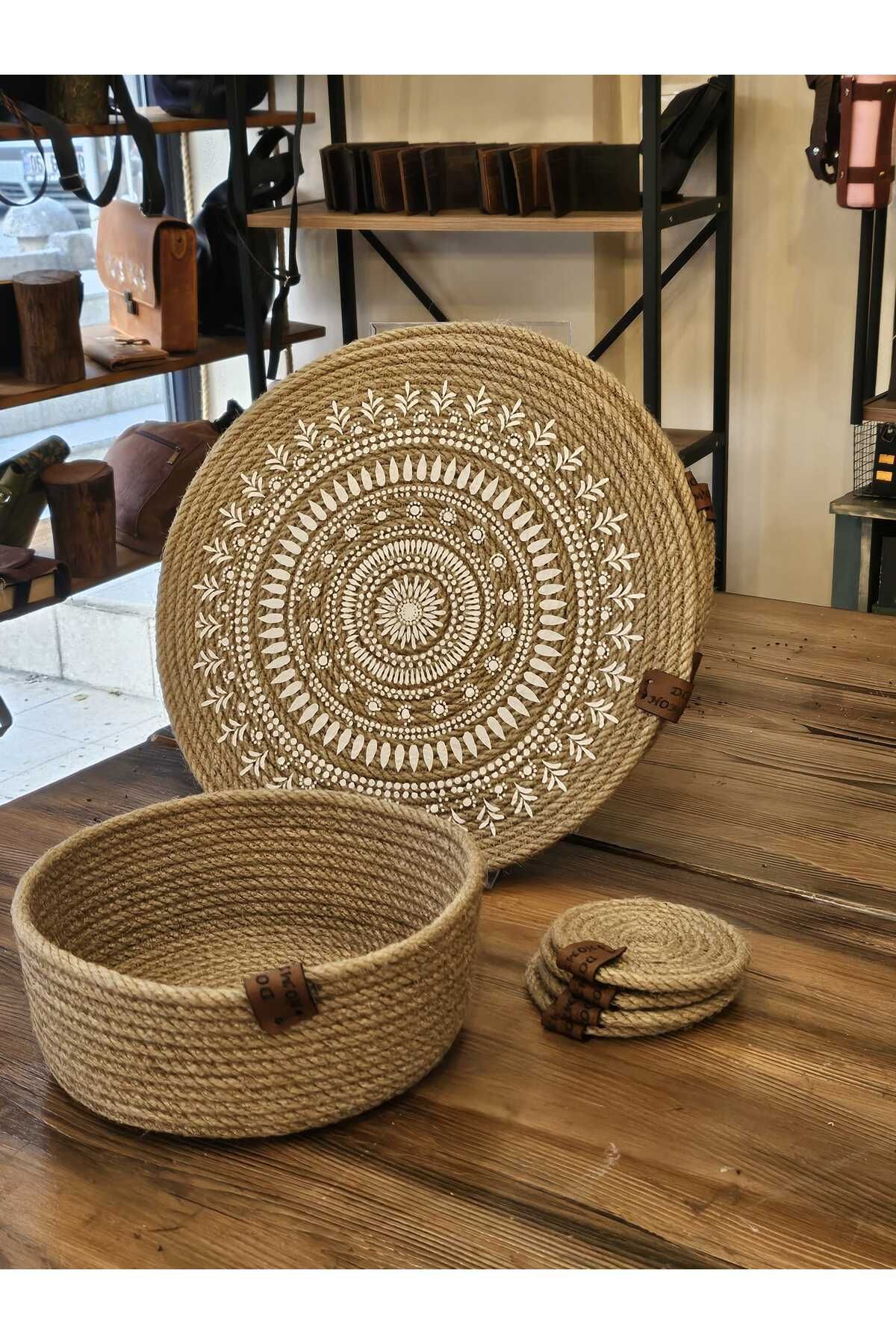 DORA SUPLA SEPET TAKIMI EKRU ÜZERİ GÜZ YAPRAKLARI BASKI