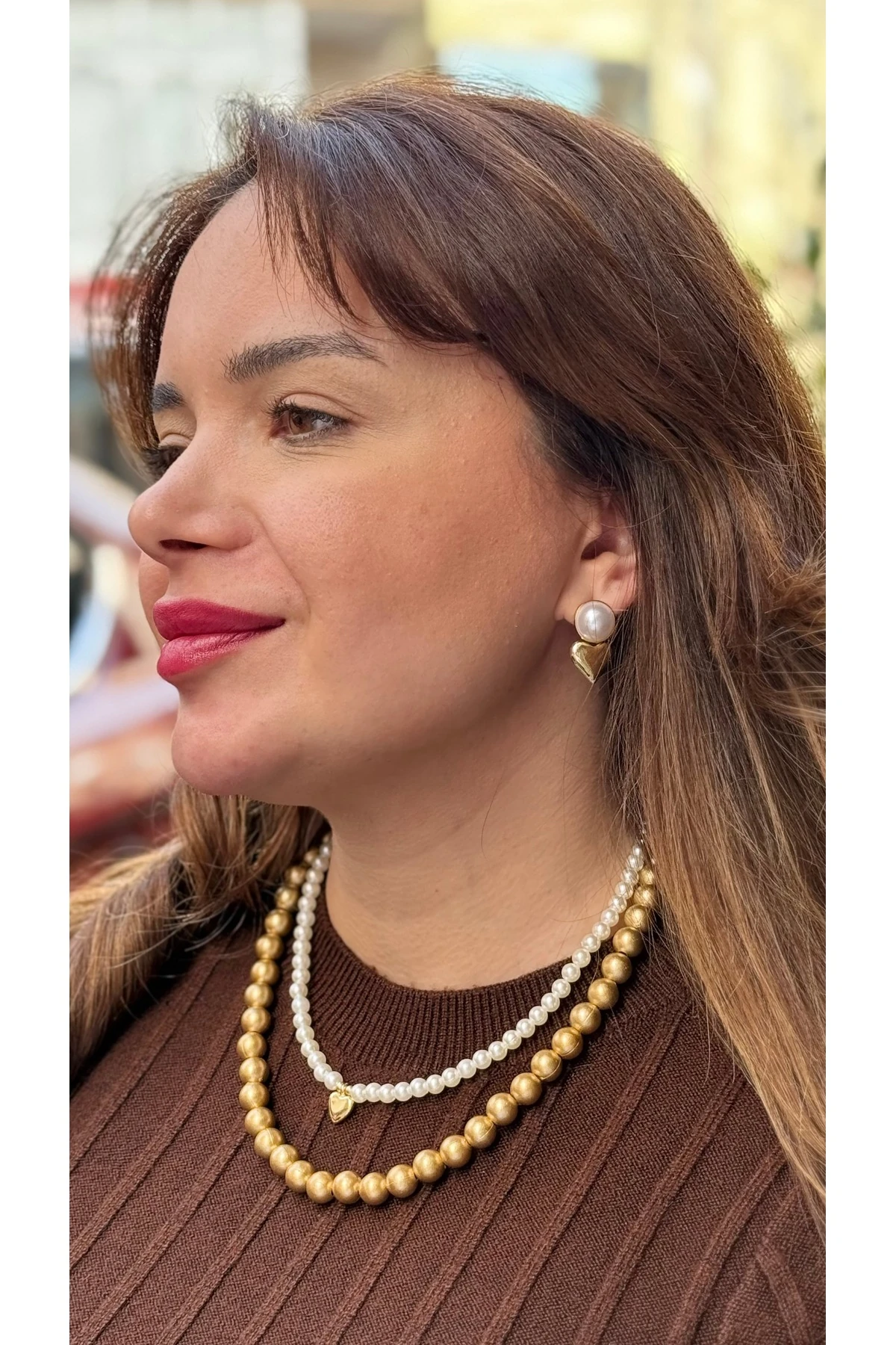 Gold & İnci Kalp Detaylı 2’li Kolye Kombini