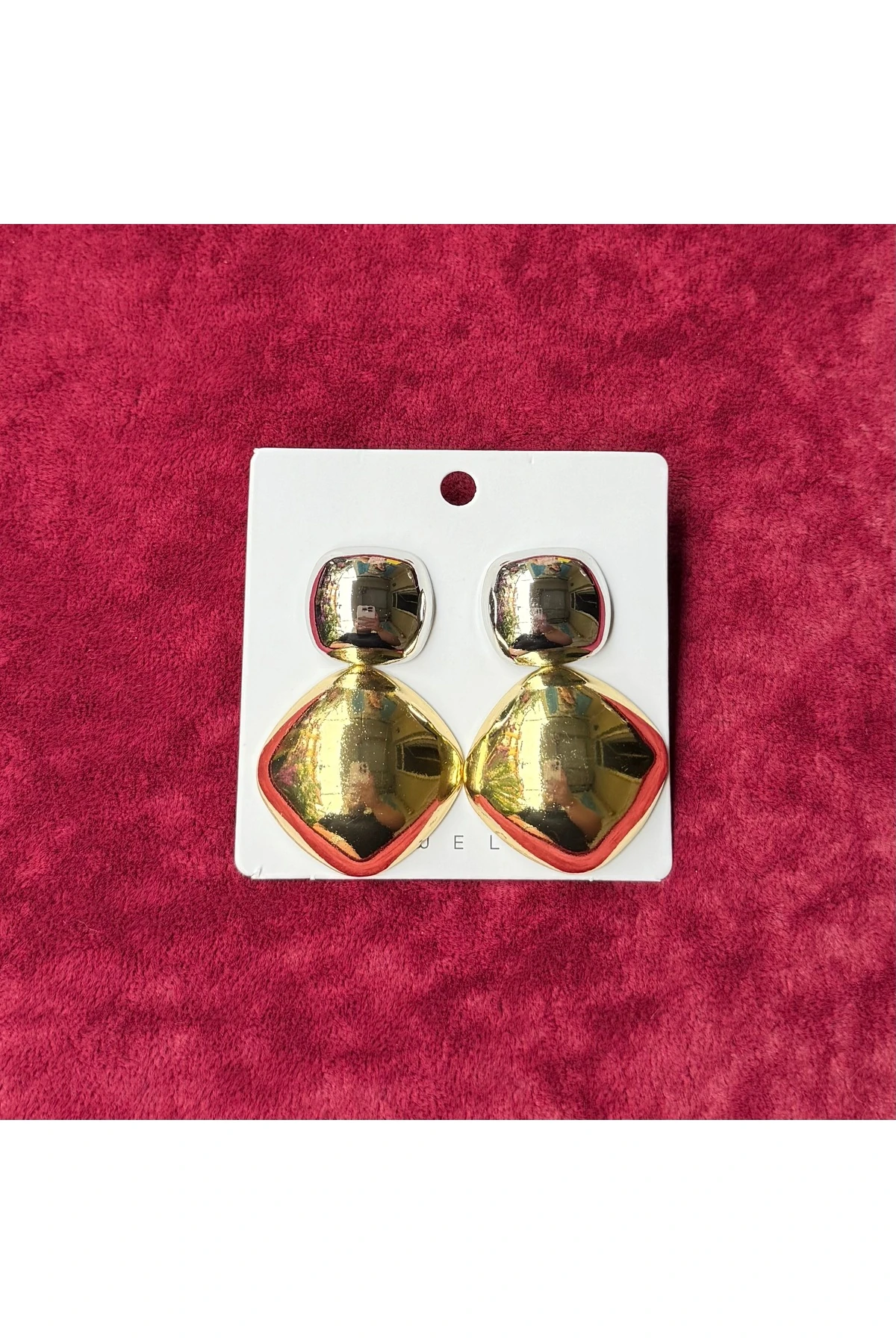 Altın Renk Geometrik Büyük Küpe