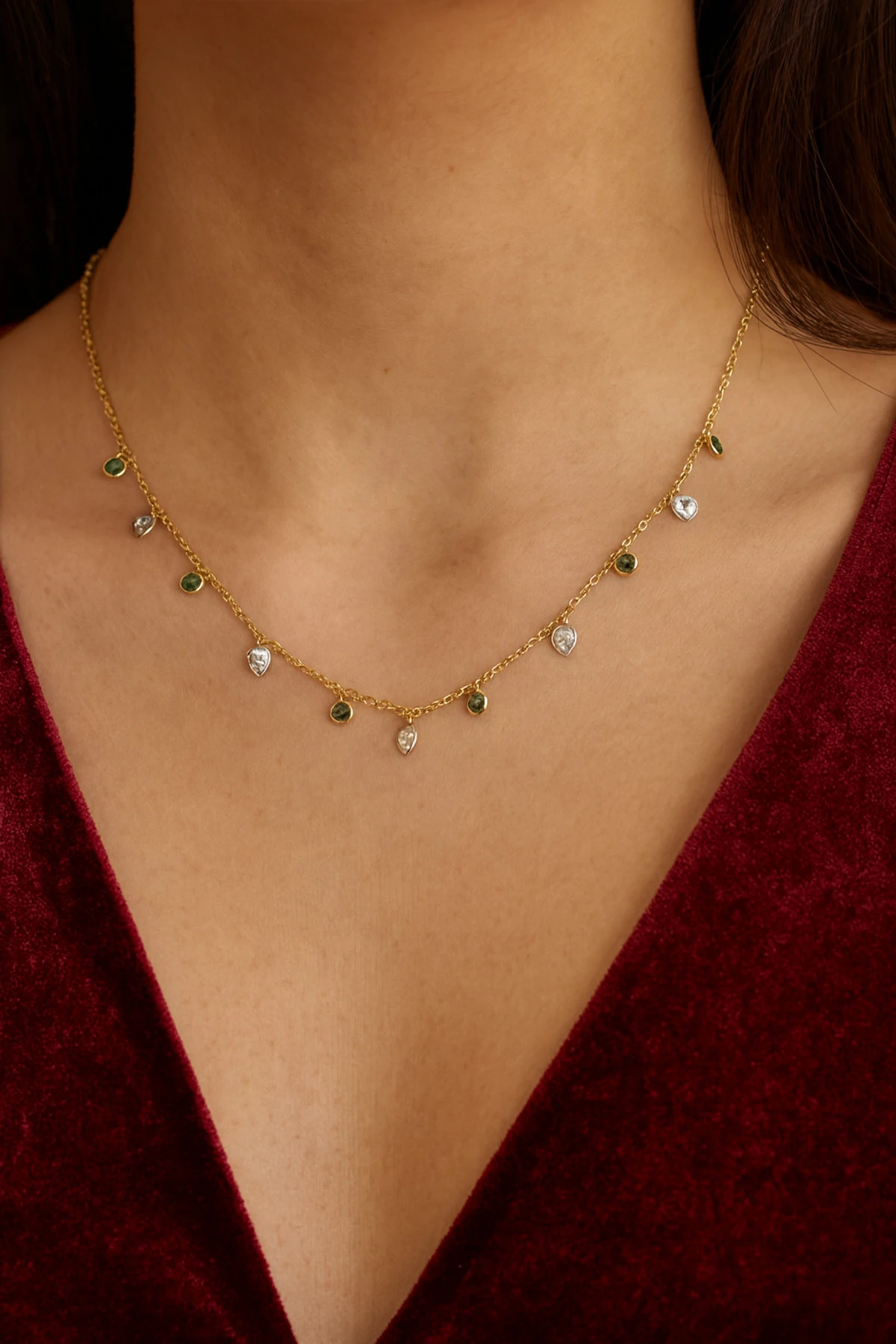 Kadın Çelik Damla Taşlı Kolye – Altın Renk