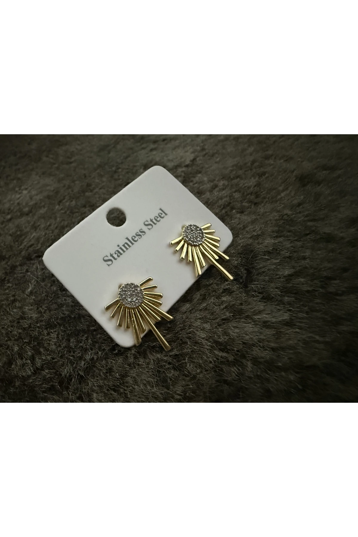 Güneş Model Taş Detaylı Küpe - Paslanmaz Çelik, Gold