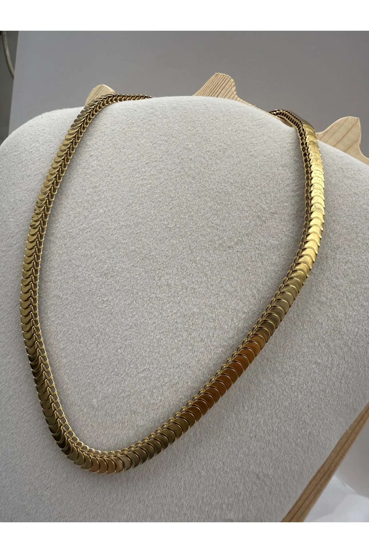 Altın Renk Balık Sırtı Model Çelik Kolye – Suya, Parfüme Dayanıklı