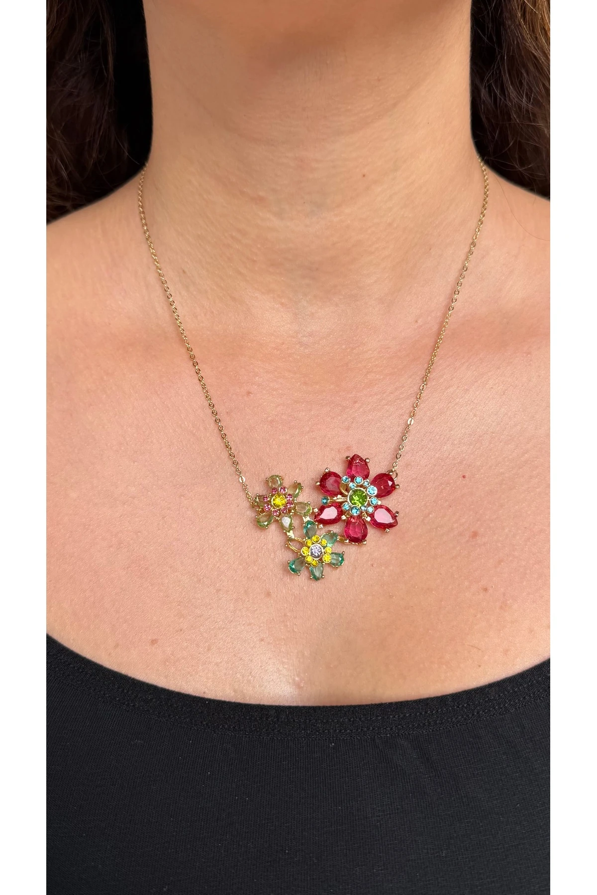 Renkli Taşlı Çiçek Kolye