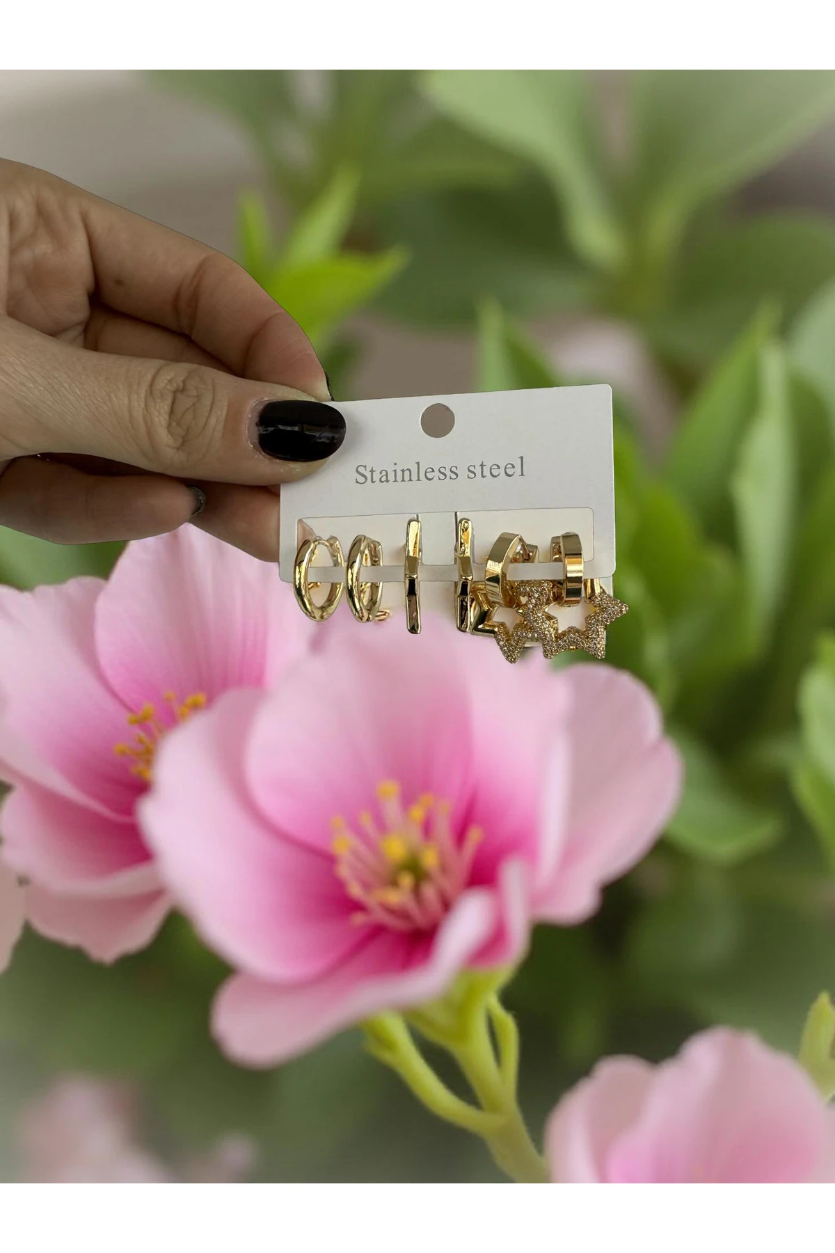 Altın Renk Yıldız ve Halka Küpe Seti (3’lü)