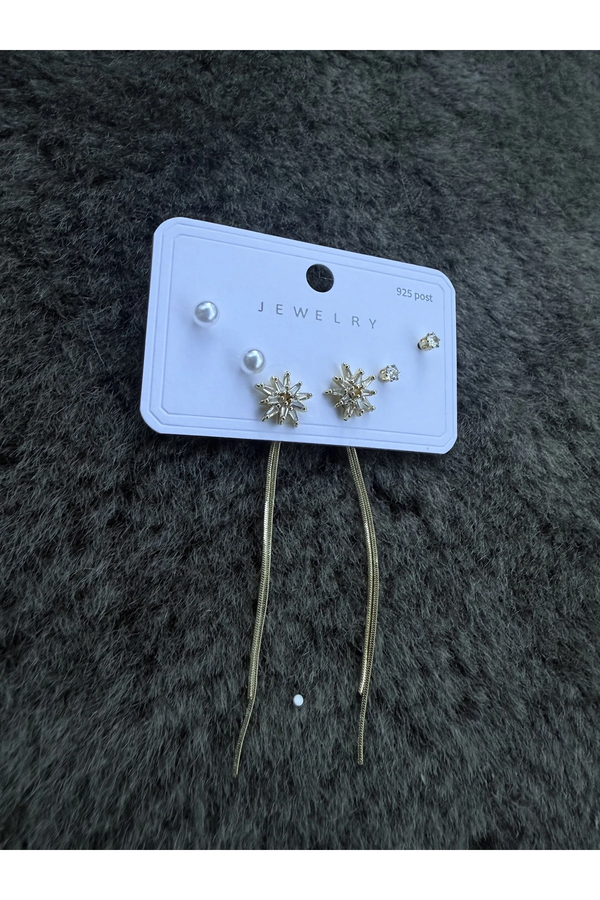 Altın Renk Yıldız & İnci Kombin Küpe Seti – 925 Ayar Çelik