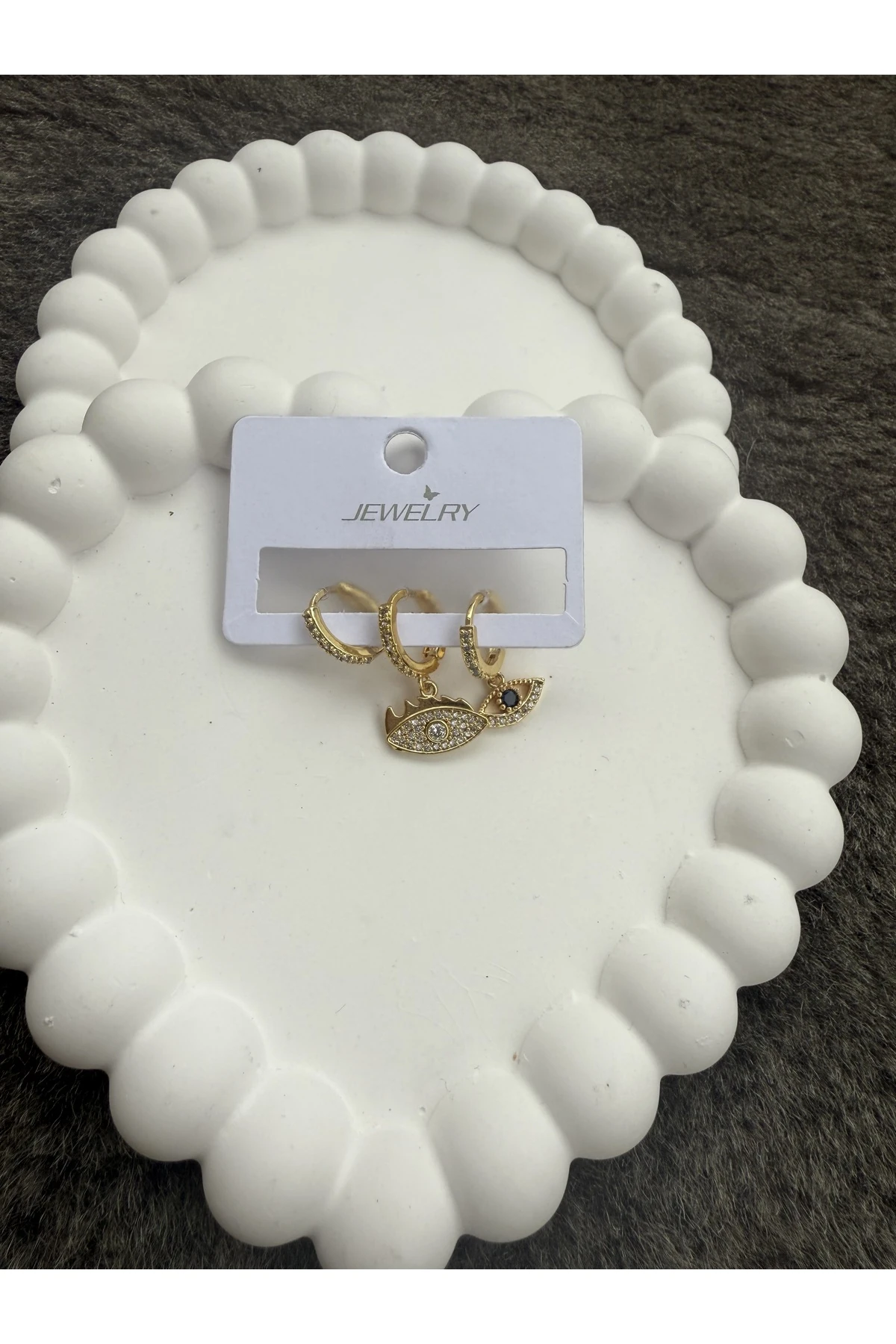 Altın Renk Nazar Figürlü Taşlı Çelik Küpe