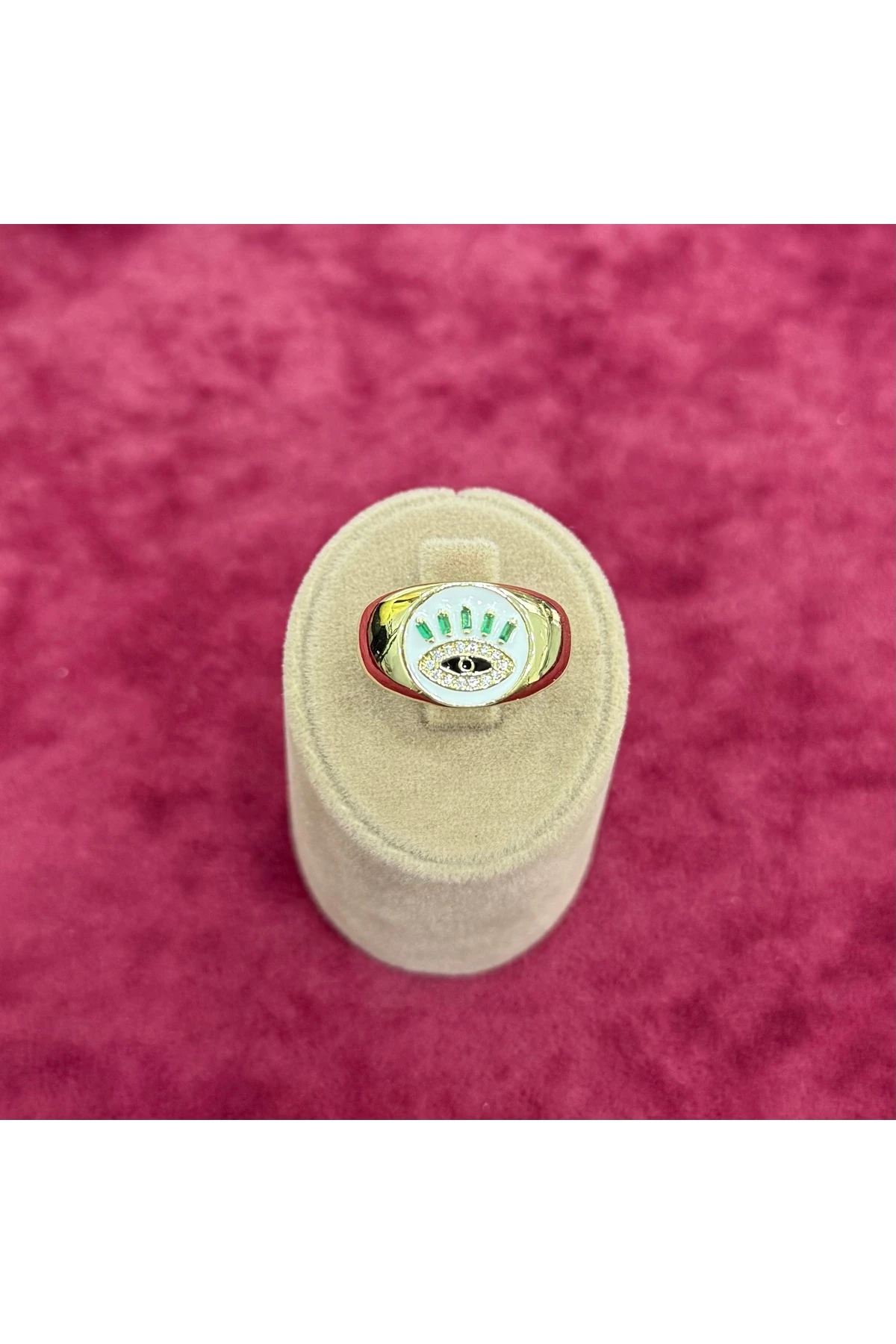 Kadın Çelik Nazar Boncuklu İllüzyon Yüzük – Ayarlanabilir