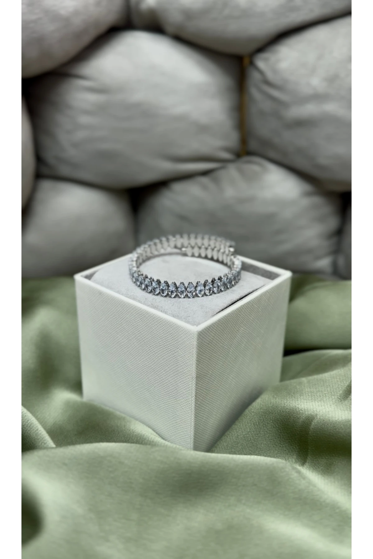 Kadın Marquise Taşlı Çelik Bileklik - Gümüş Renk