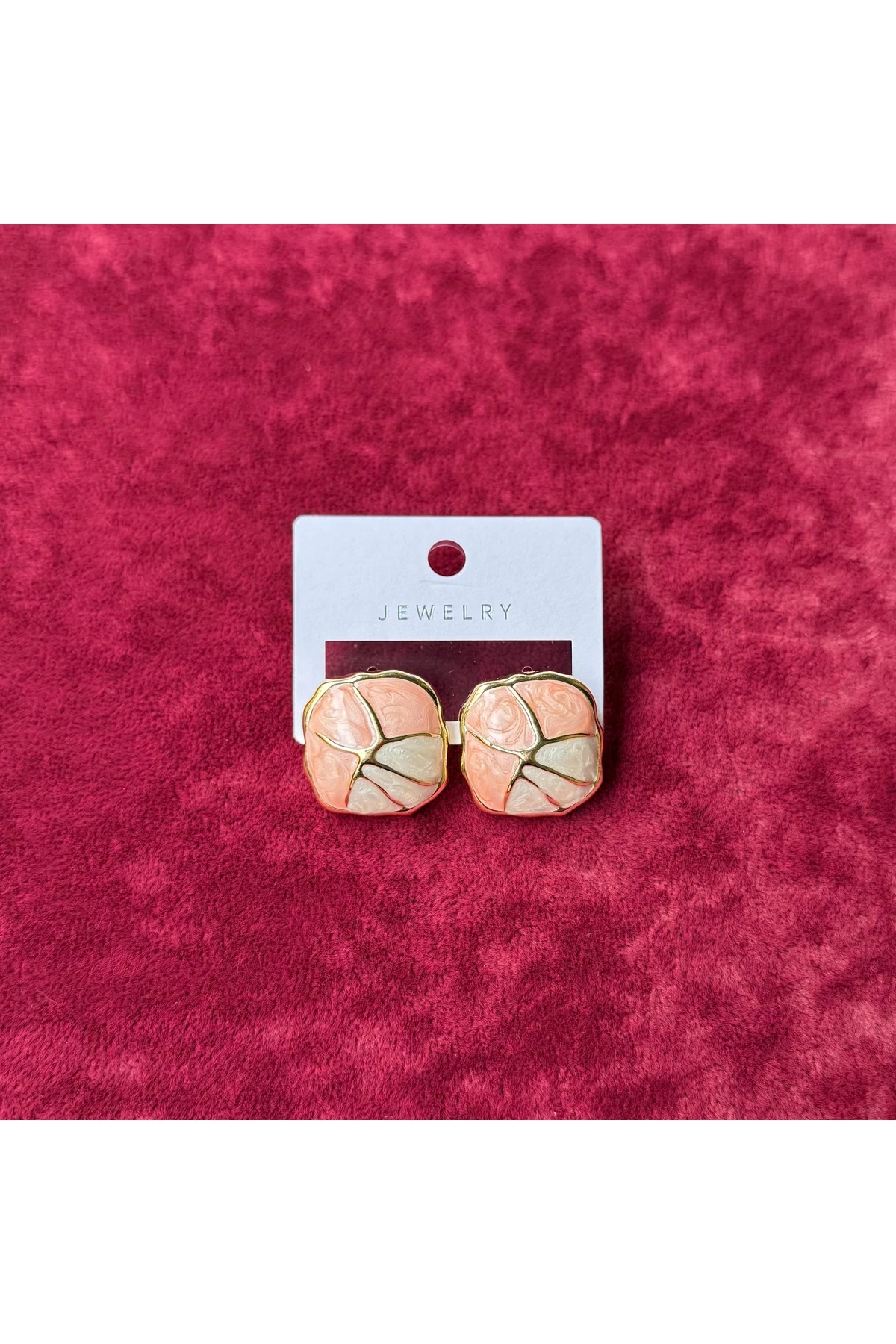 Pembe & Beyaz Çiçek Formlu Zarif Küpe