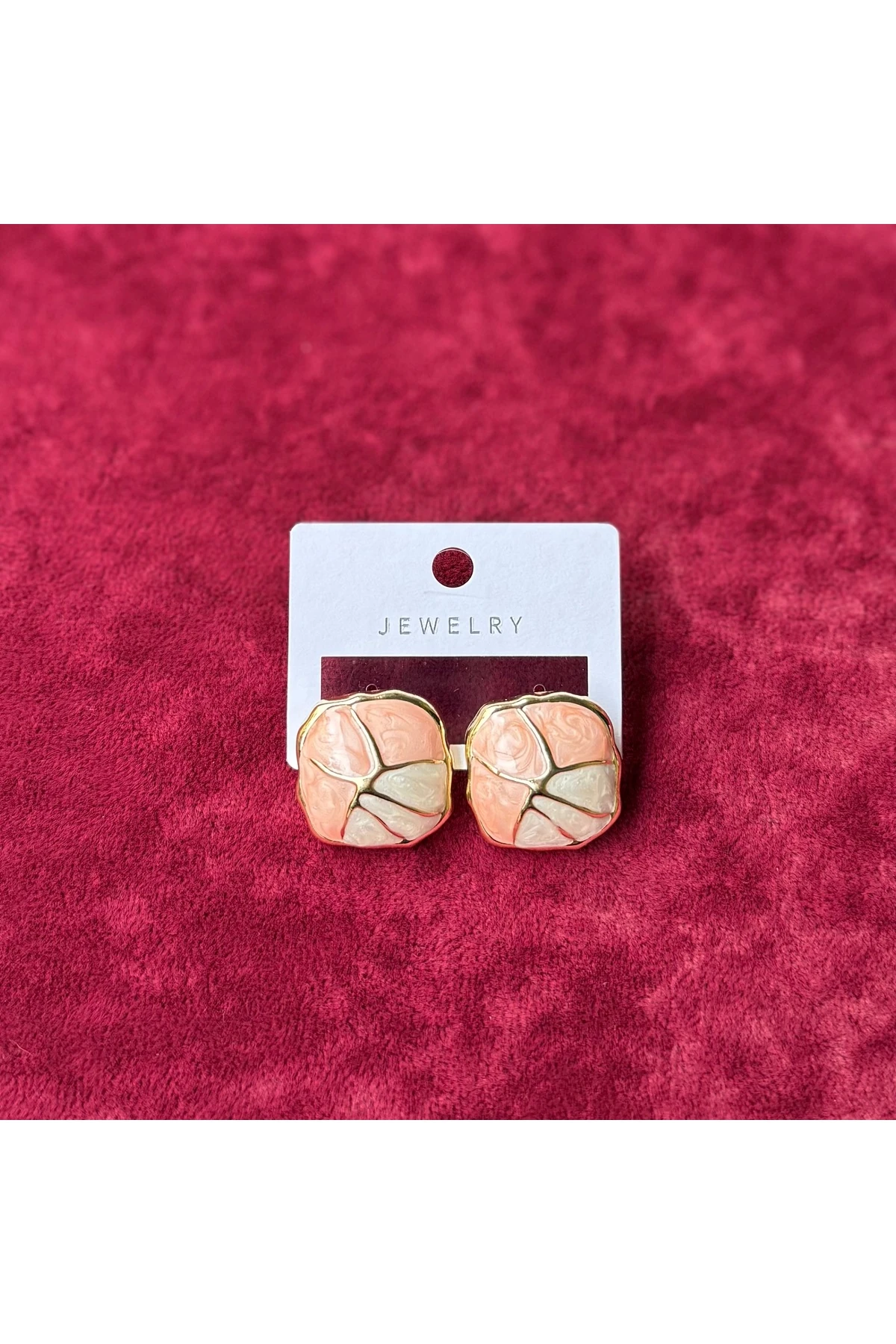 Pembe & Beyaz Çiçek Formlu Zarif Küpe