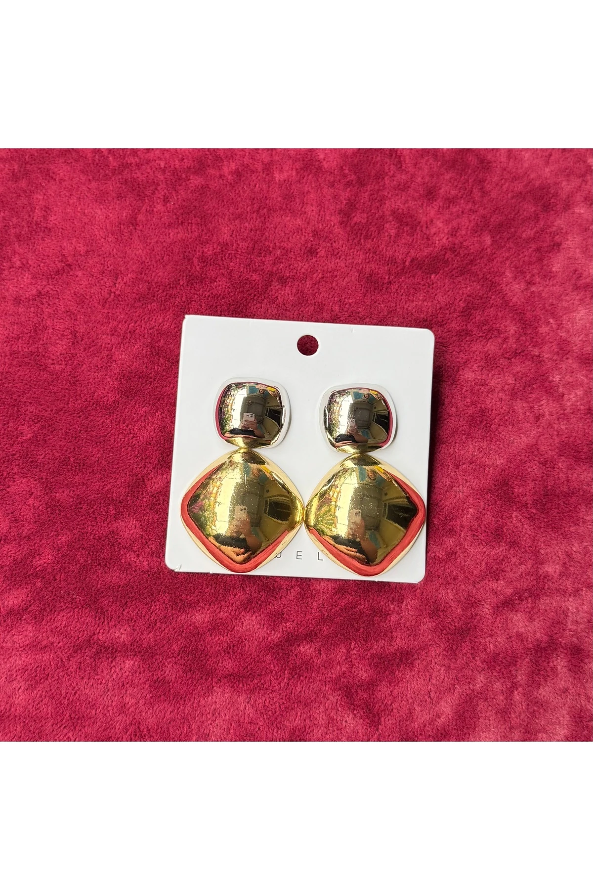 Altın Renk Geometrik Büyük Küpe